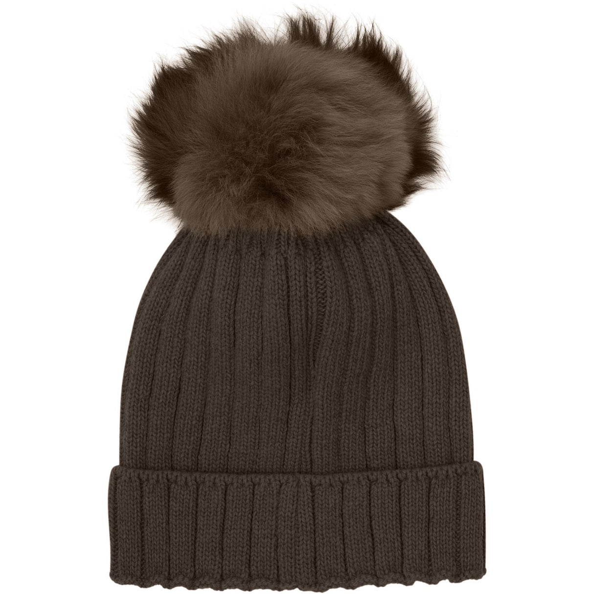 Huttelihut Dark Brown Melange Lue Strikk Alpaca Pompom