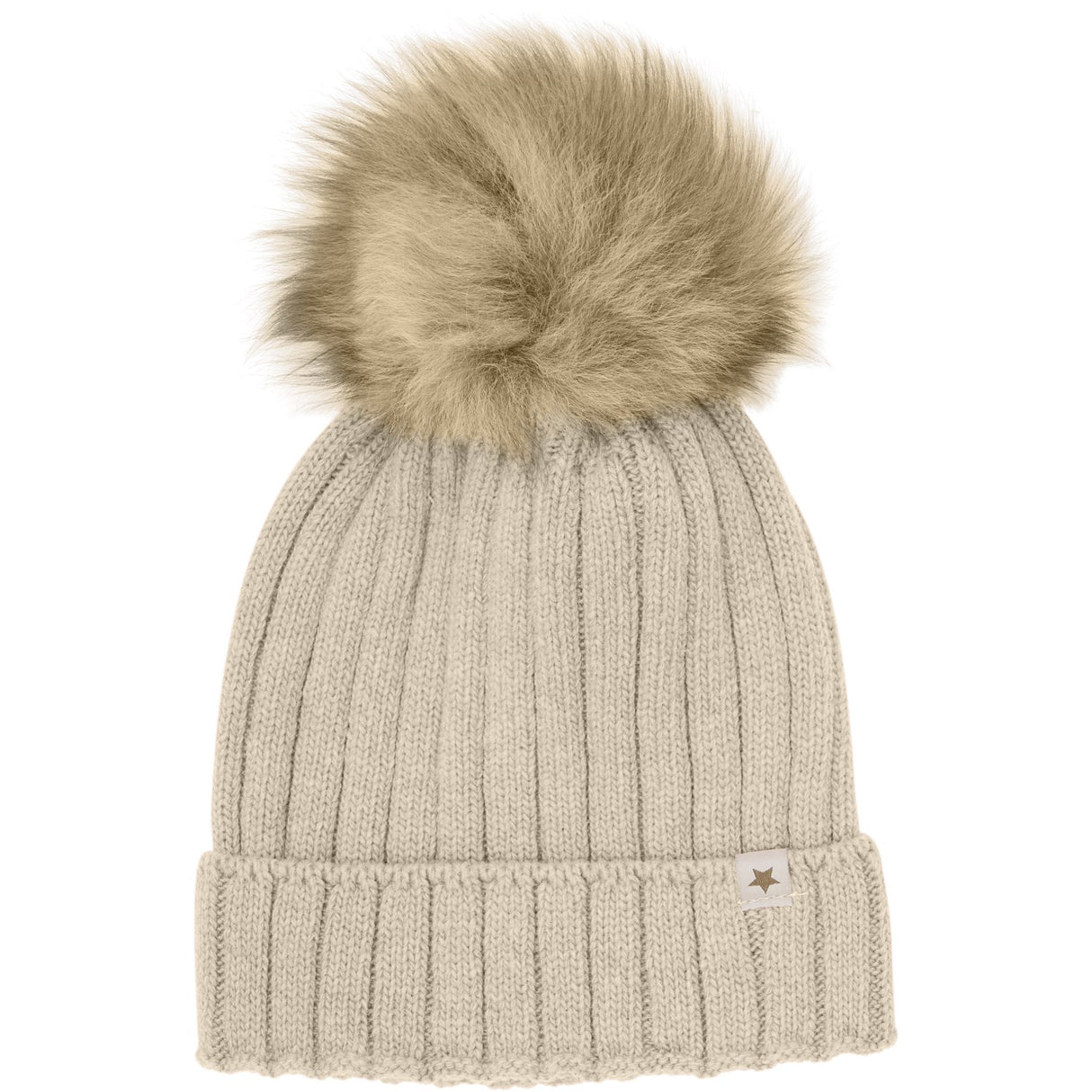 Huttelihut Sand Melange Lue Strikk Alpaca Pompom