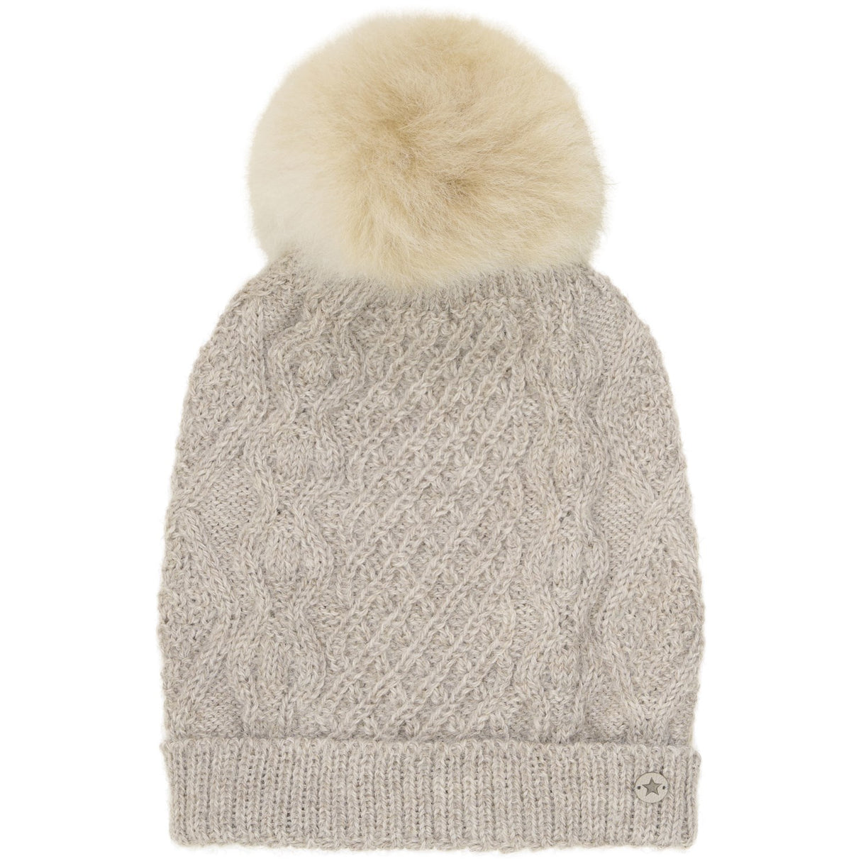 Huttelihut Camel Melange Lue Ull Strikk Alpaca Pompom