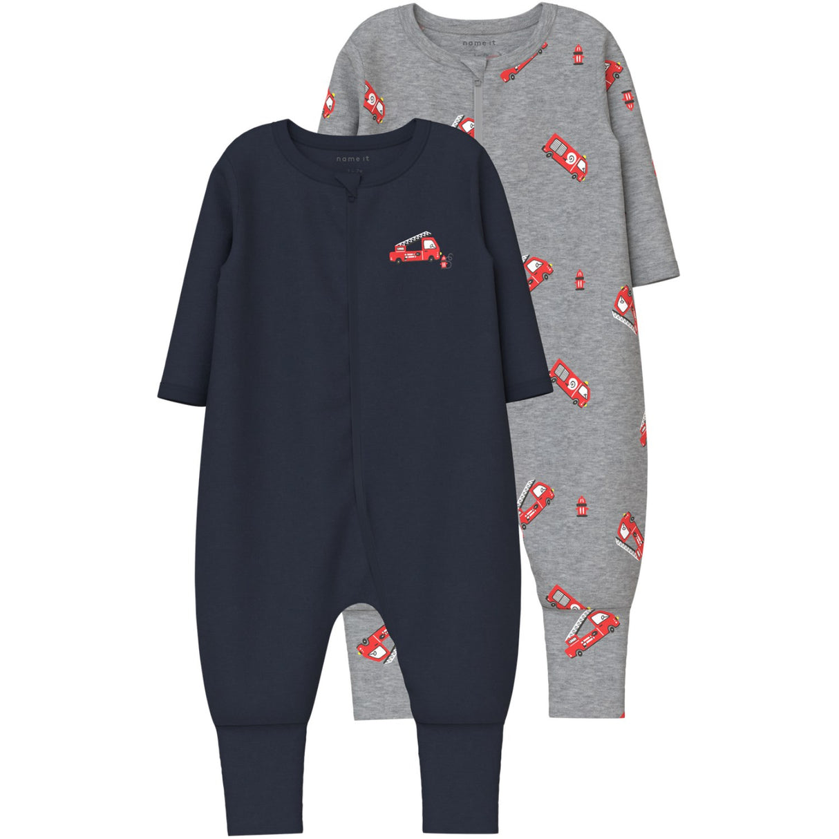 Name It Grey Melange Nbmnightsuit 2P Zip Ff Firetruck Noos