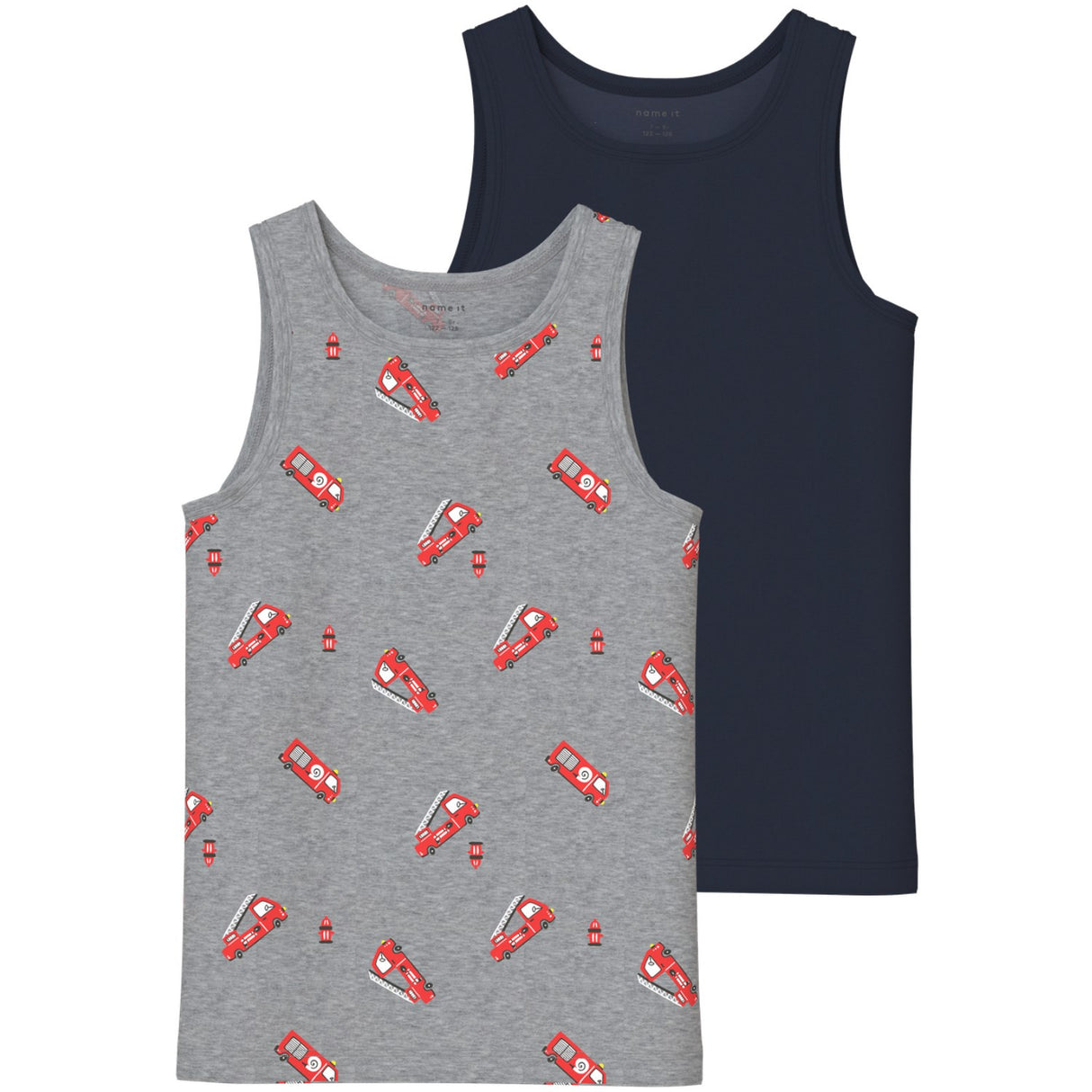 Name It Grey Melange Nmmtank Topp 2P Grey Firetruck Noos