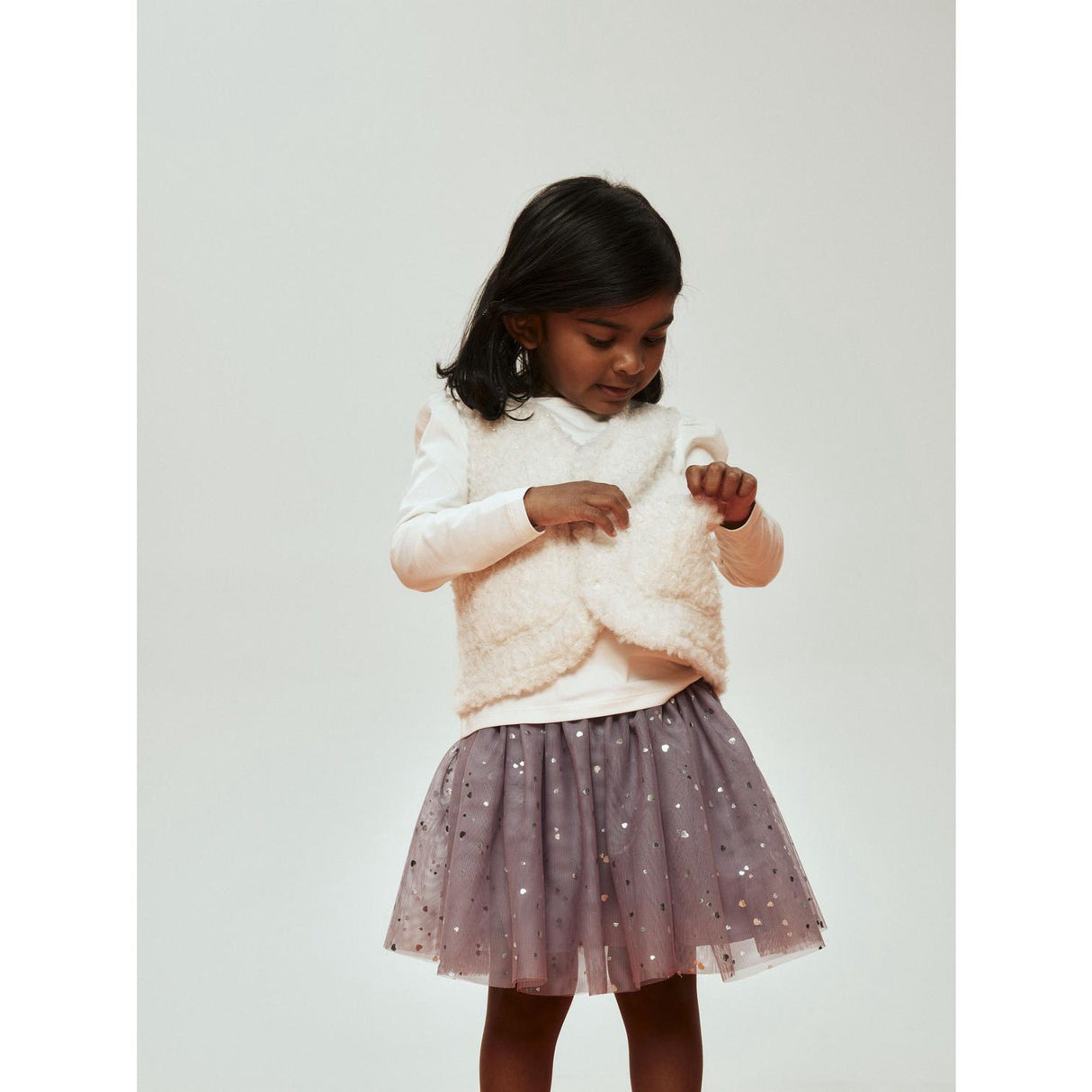 Name It Lavender Gray Silver Foil Nmfterana Tyll Skjørt