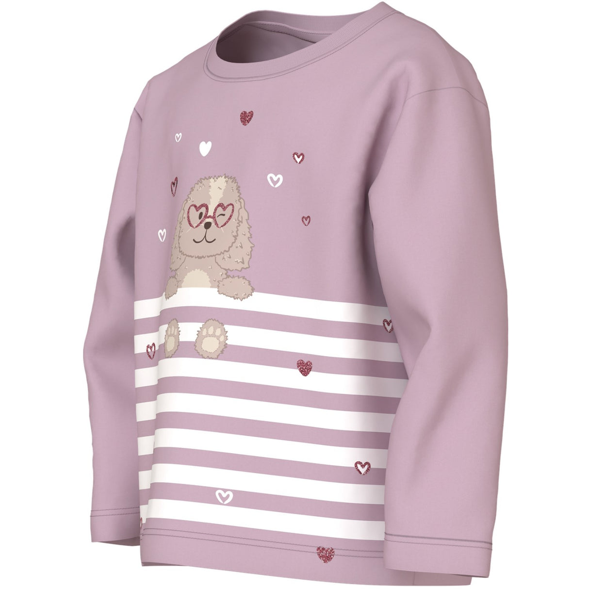 Name It Dawn Pink Dog Heart Stripe Nmfvaliane Ls Nreg Topp