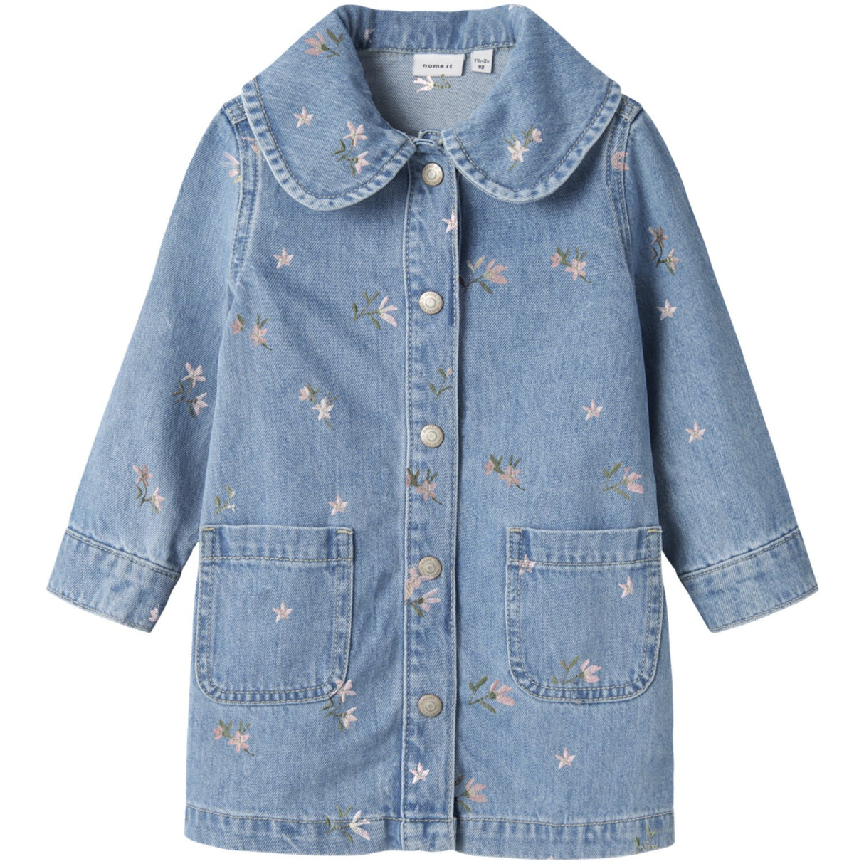 Name It Light Blue Denim Flower Emb Nmfpiper Ls Dnm Kjole 3614-Za