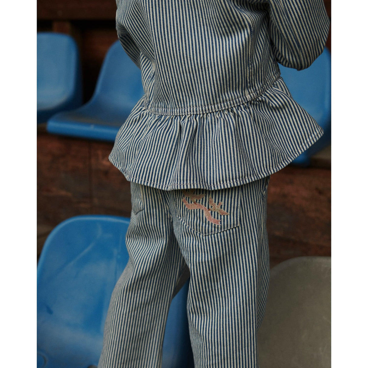 COPENHAGEN COLORS Denim Blue Stripe Y/D Twill Pant W. Wide Leg Og Embroidery