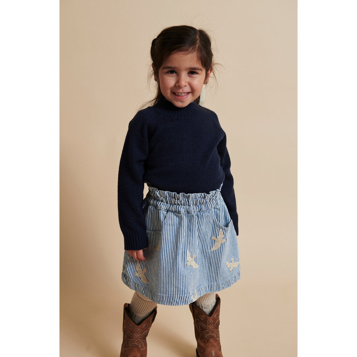 COPENHAGEN COLORS Denim Blue Stripe Y/D Twill Skjørt W. Embroirdey