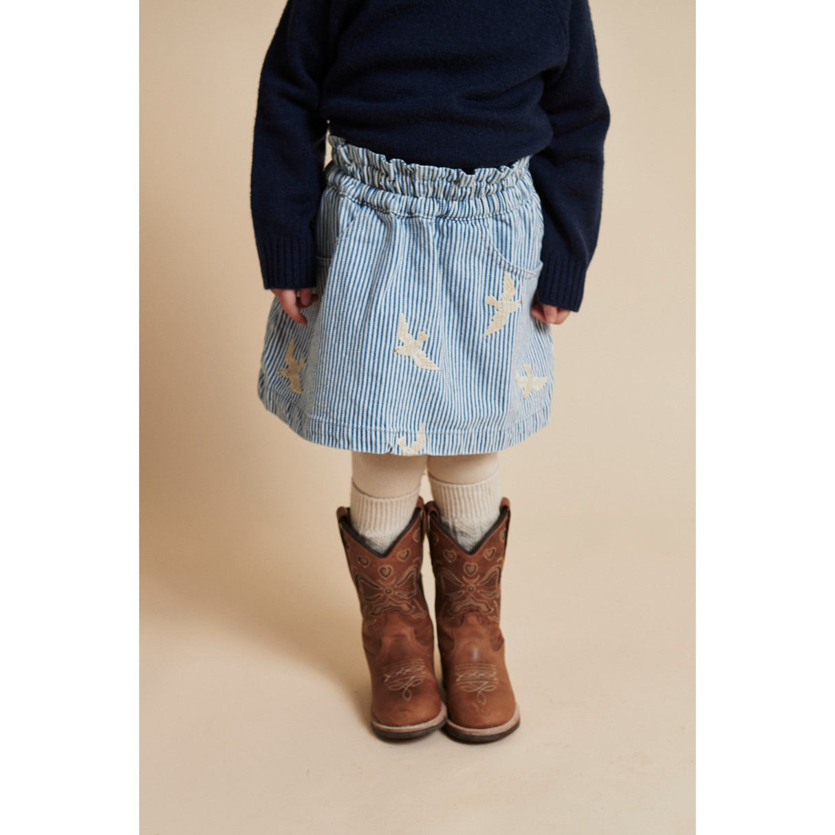 COPENHAGEN COLORS Denim Blue Stripe Y/D Twill Skjørt W. Embroirdey