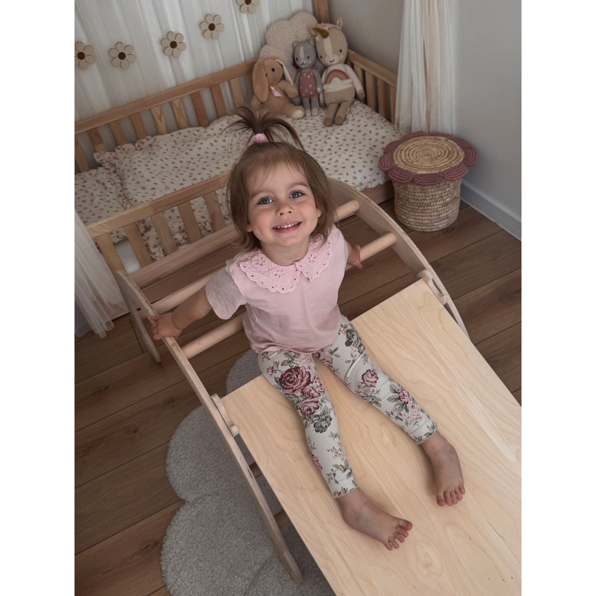Woobiboo Natural Montessori Wooden Rocker Med Slide-Climber L