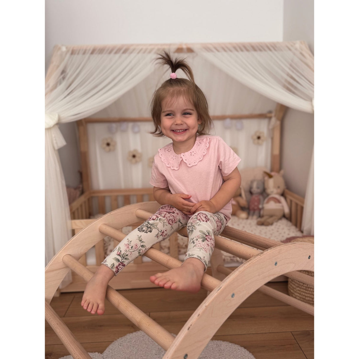 Woobiboo Natural Montessori Rocker Med Beige Madras Og Slide-Climber L