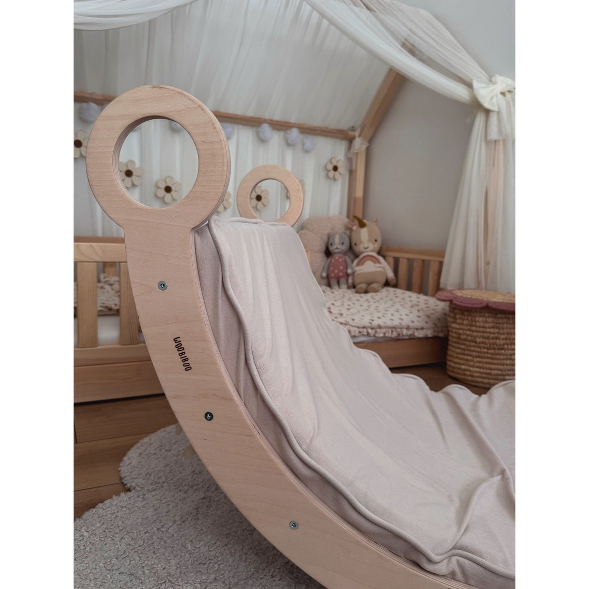 Woobiboo Natural Montessori Rocker Med Beige Madras Og Slide-Climber L