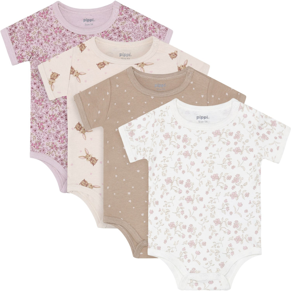 PIPPI Body Manica Lunga Unisex (4 Pezzi) – Stampato, Cotone Morbido Per Neonati 0-24 Mesi, Qualità Oeko-Tex