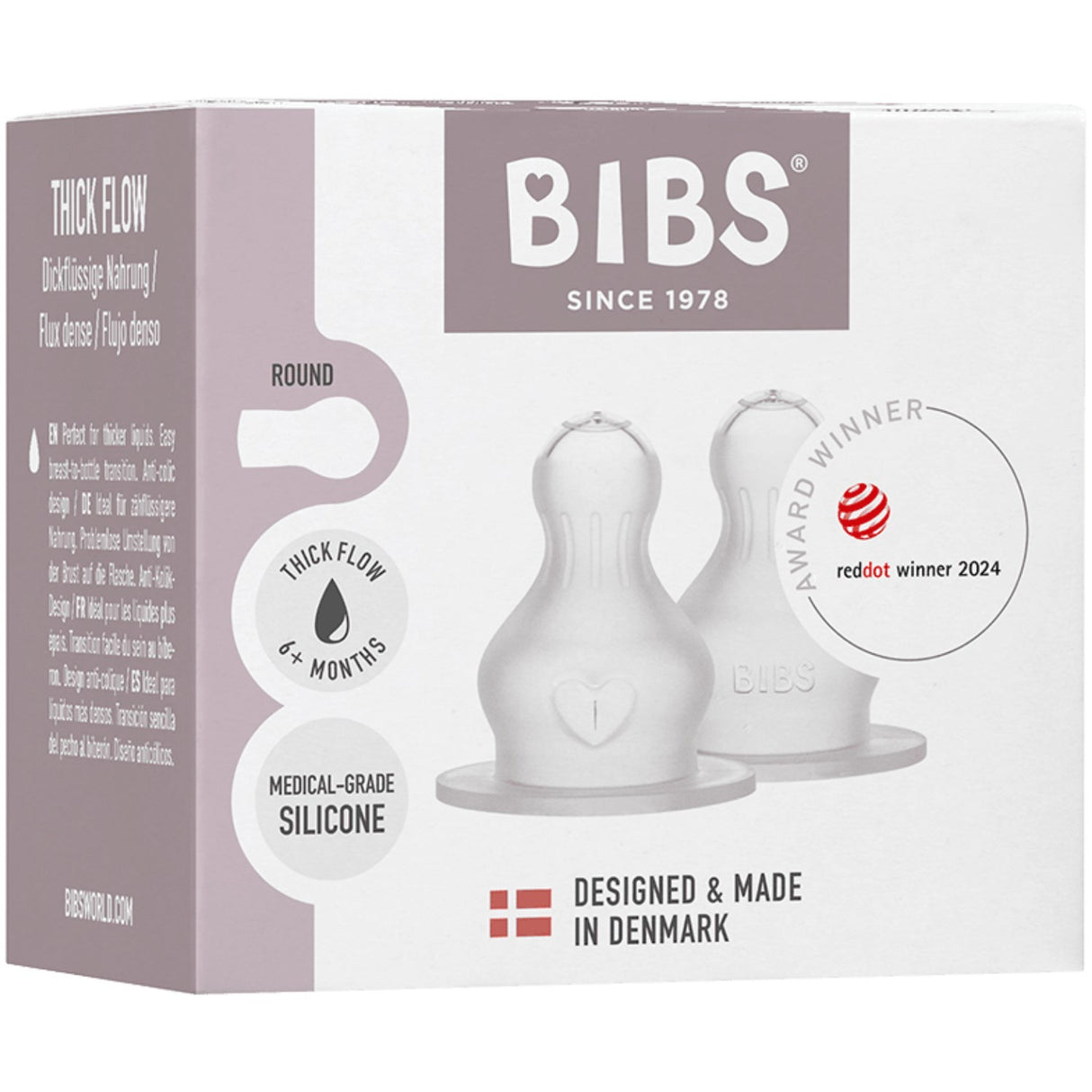 Bibs Baby Flaske Nipple Round Silikon 2-Pakning Thick Flow