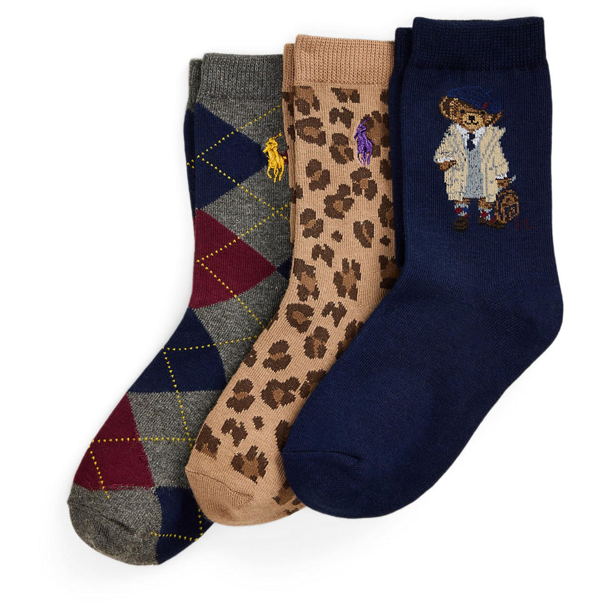 Polo Ralph Lauren Navy/Grey Heather/Tan Girl Crew Strømpe 3-Pakning