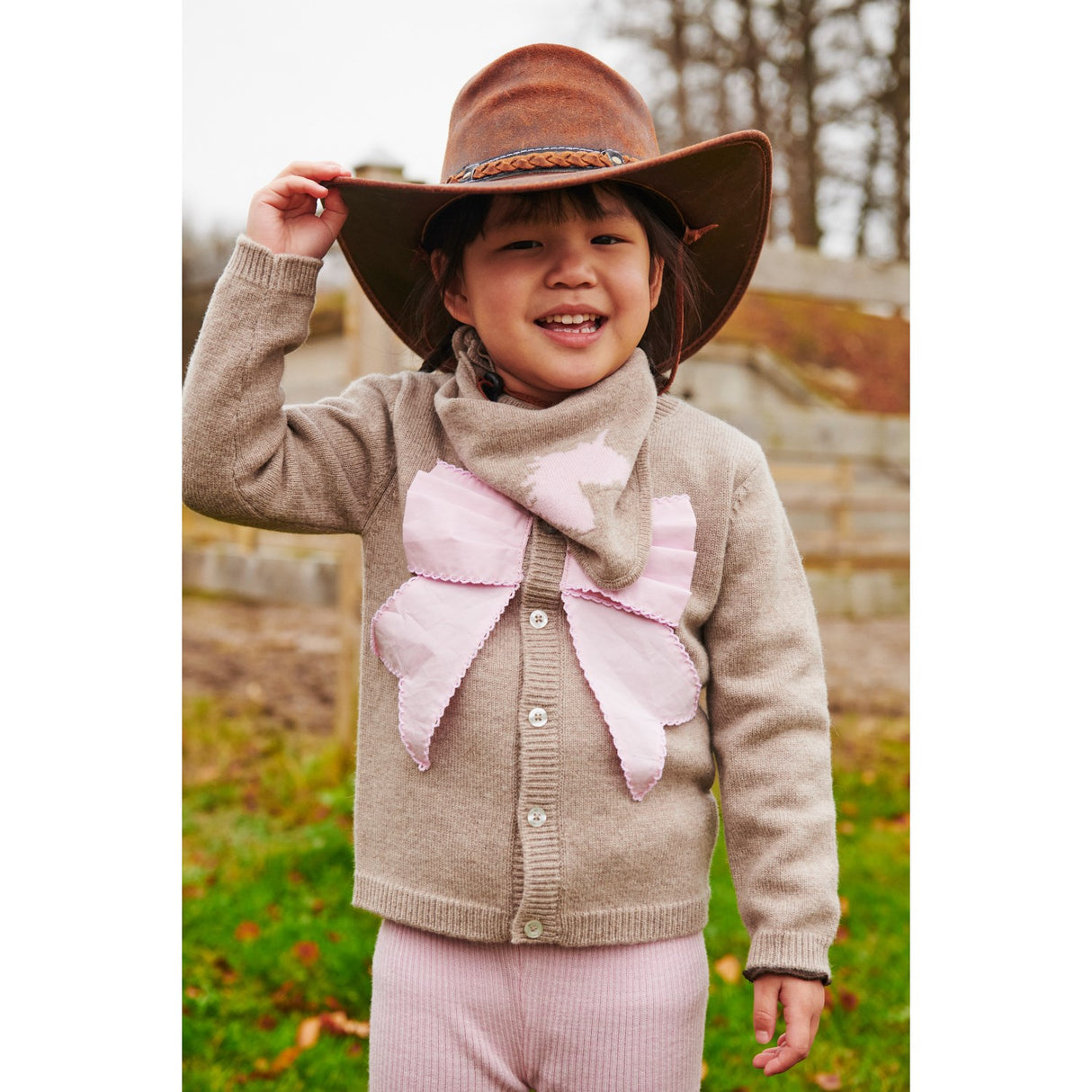 COPENHAGEN COLORS Sand/Lavender Comb. Cashmere Cardigan W. Poplin Bue