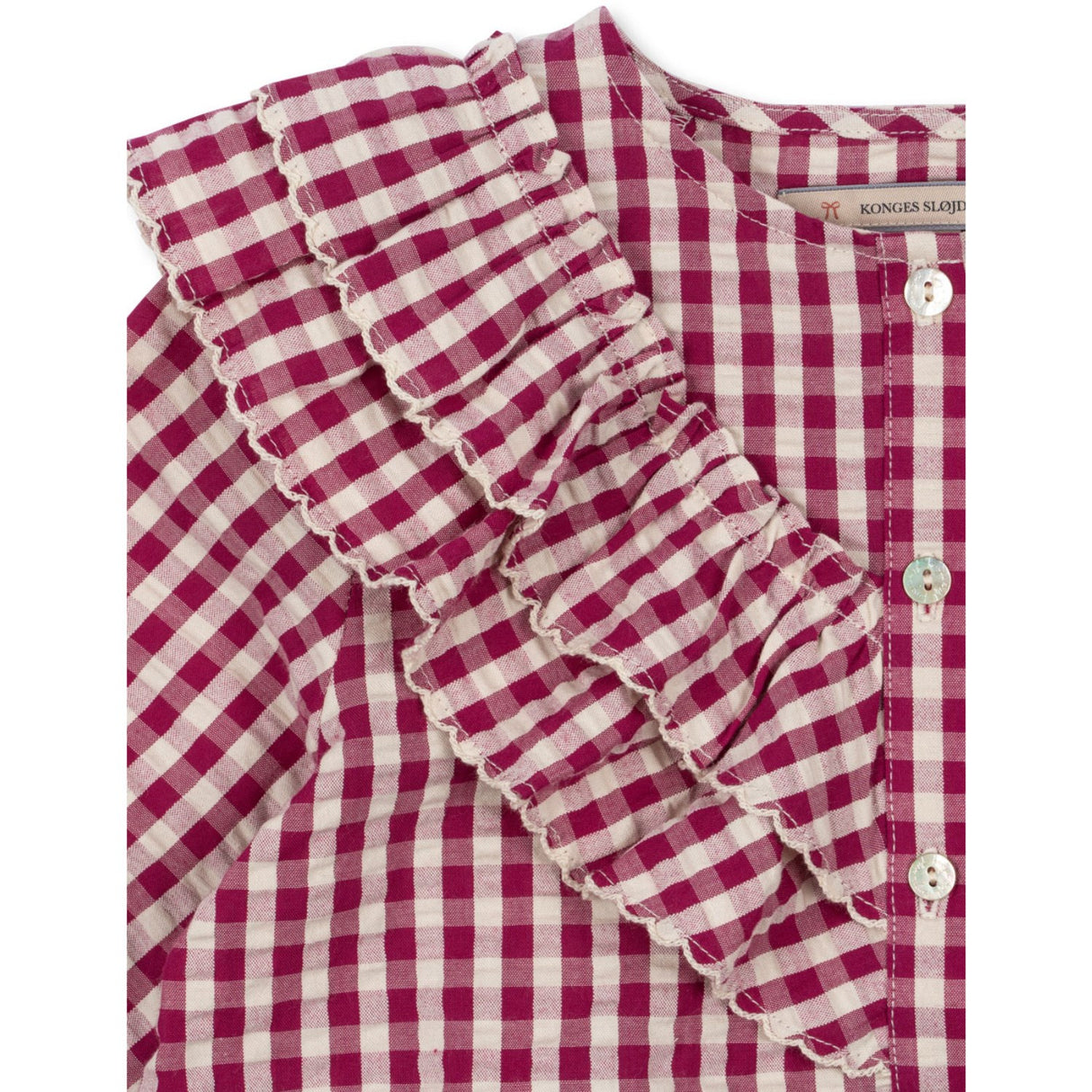 Konges Sløjd Sangria/Butter Check Kim Frill Bluse GOTS