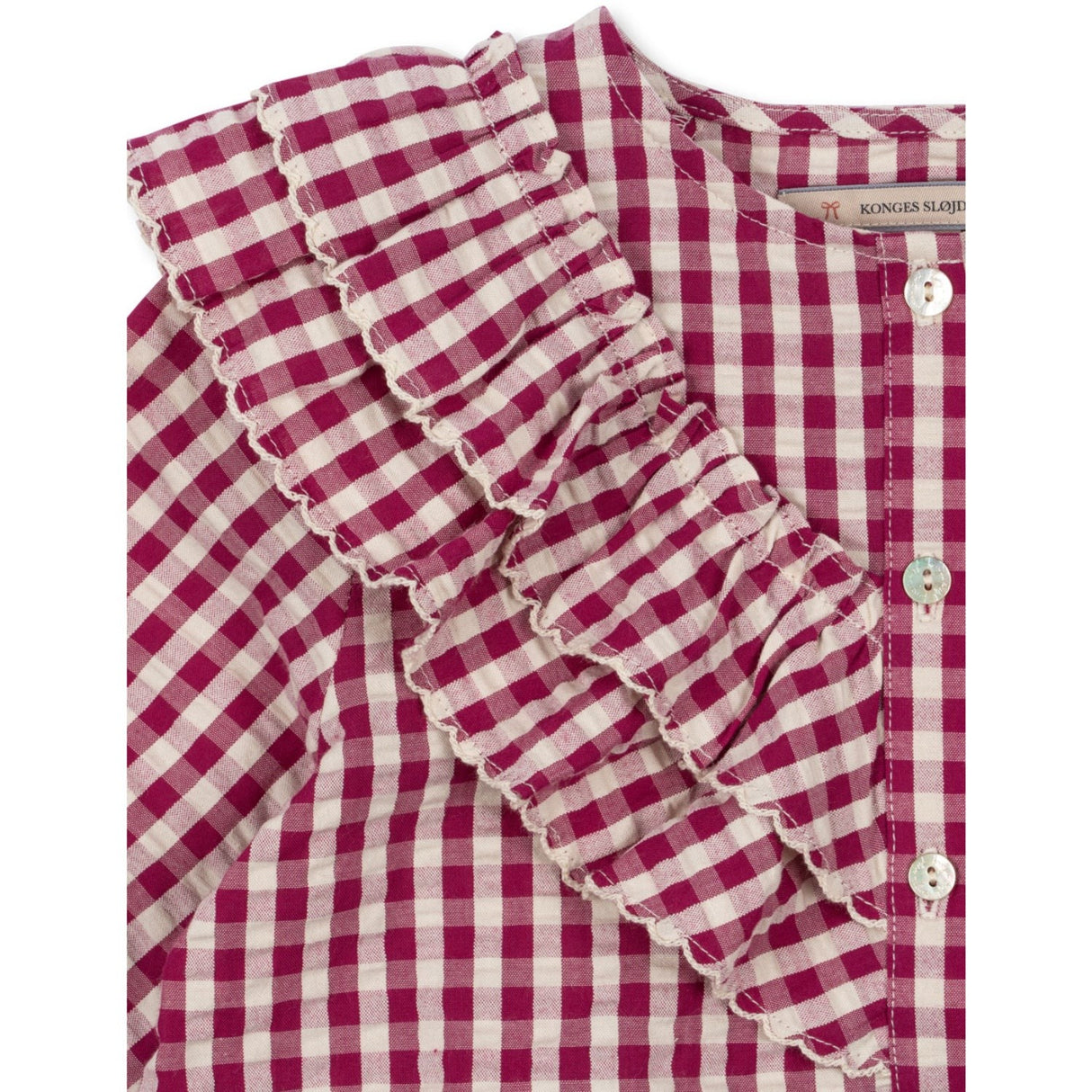 Konges Sløjd Sangria/Butter Check Kim Frill Bluse GOTS