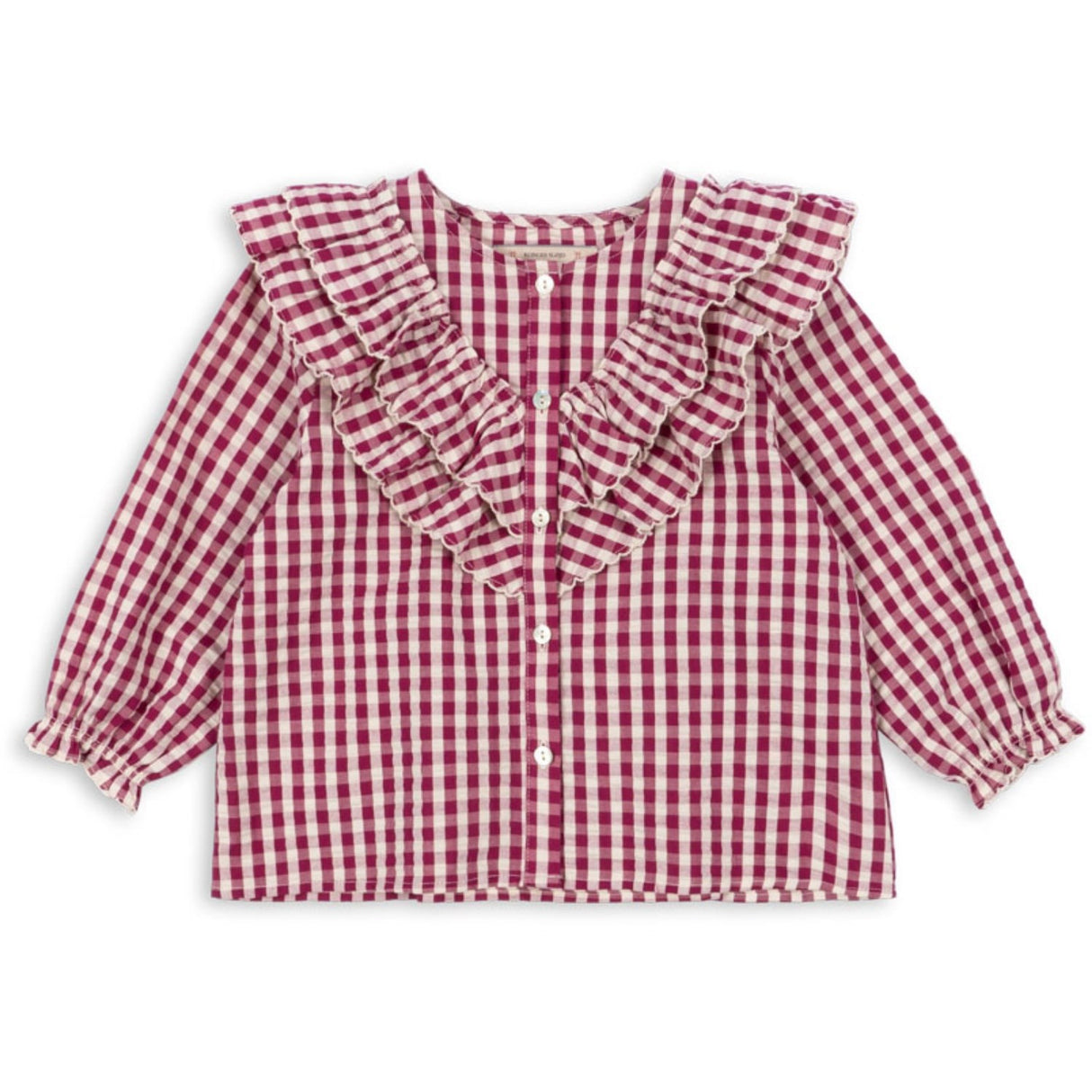 Konges Sløjd Sangria/Butter Check Kim Frill Bluse GOTS