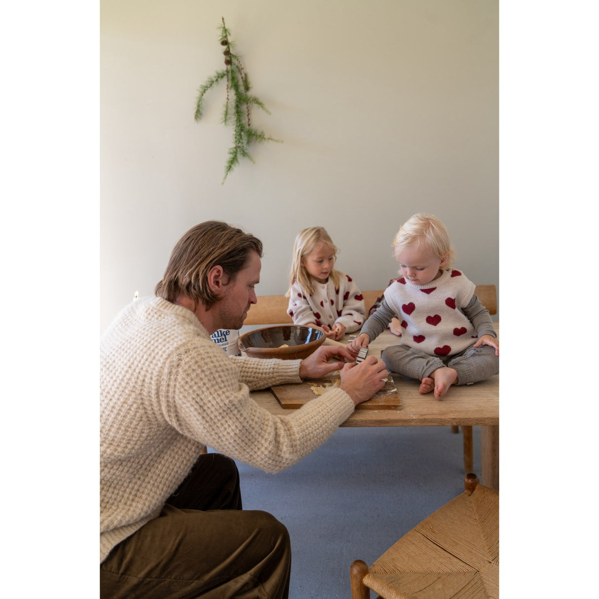 Wheat Offwhite Melange Jacquard Cardigan Hearts