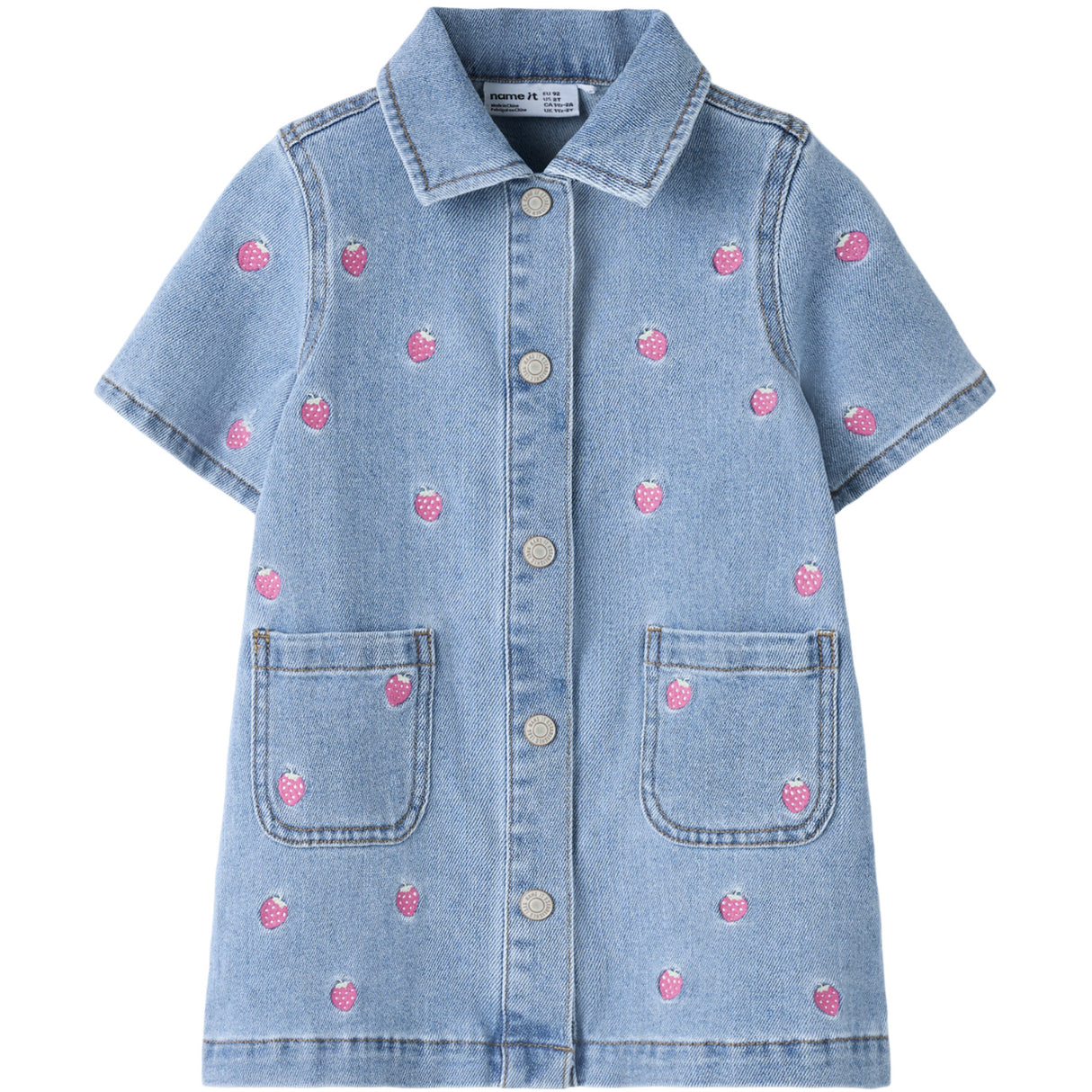 Name It Light Blue Denim Starwberry Nmflaila Ss Emb Kjole 6202-Iz