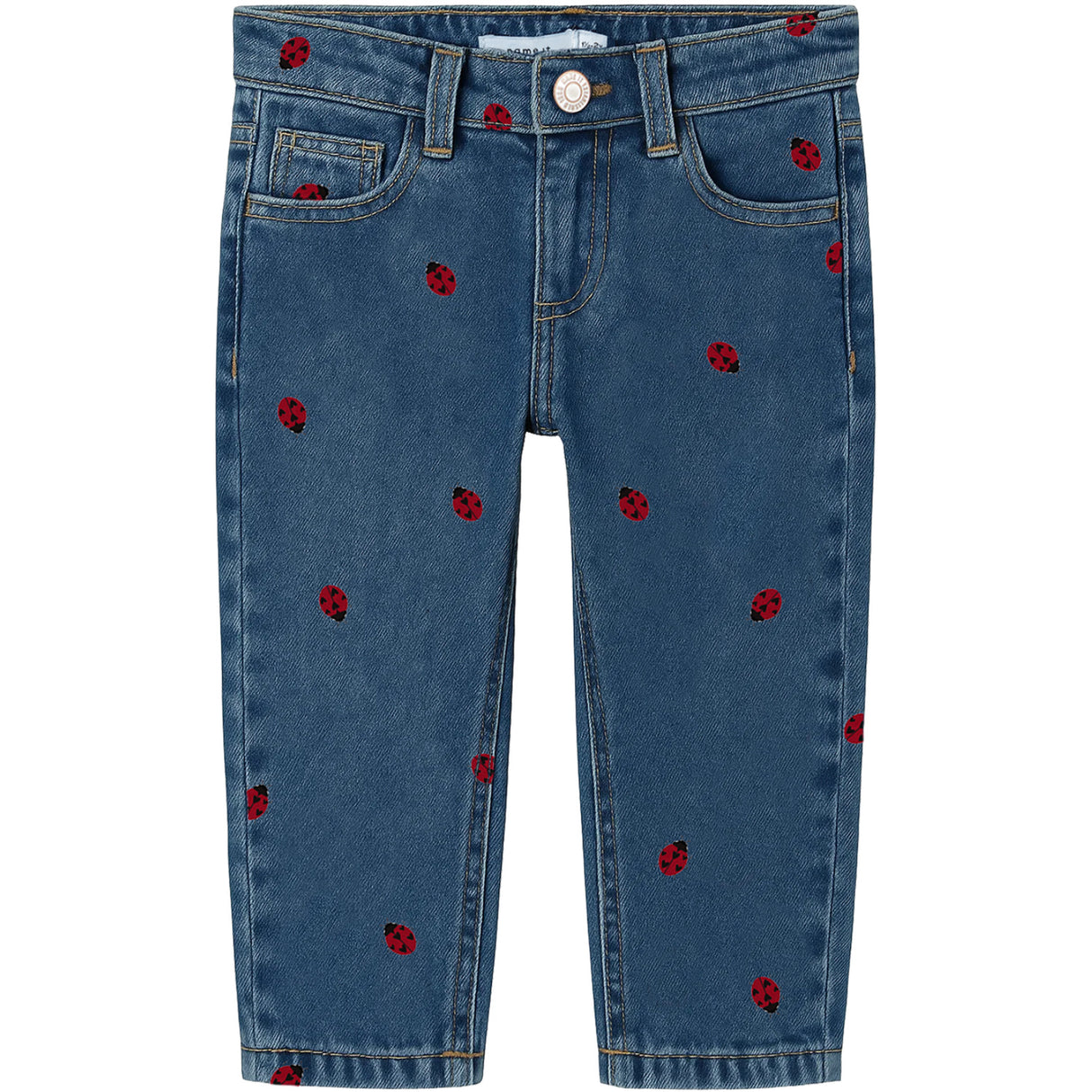 Name It Medium Blue Denim Lady Bug Nmfbella Mom Emb Jeans 3285-Za