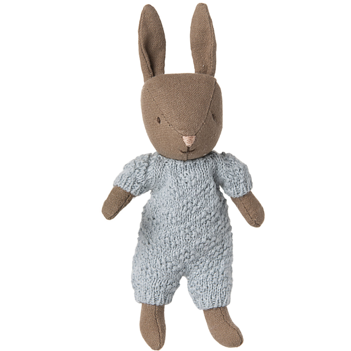 Maileg Hare, Micro - Brun - Blå Strikket Dragt