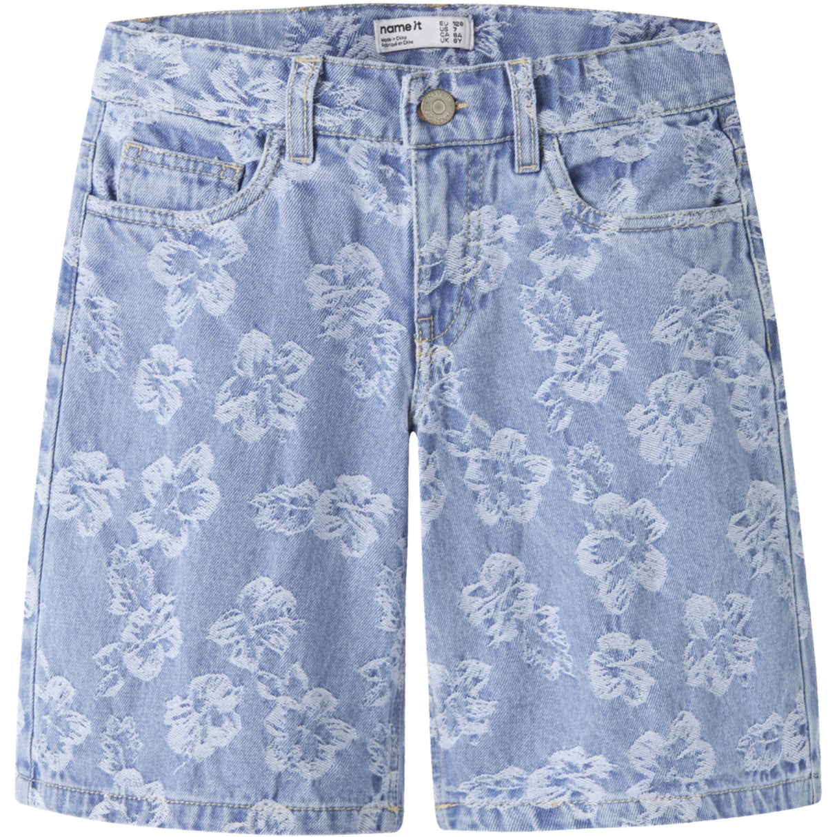 Name It Light Blue Denim Flowers Nkfrose Dnm Jacq Long Shorts 2440-Ja H