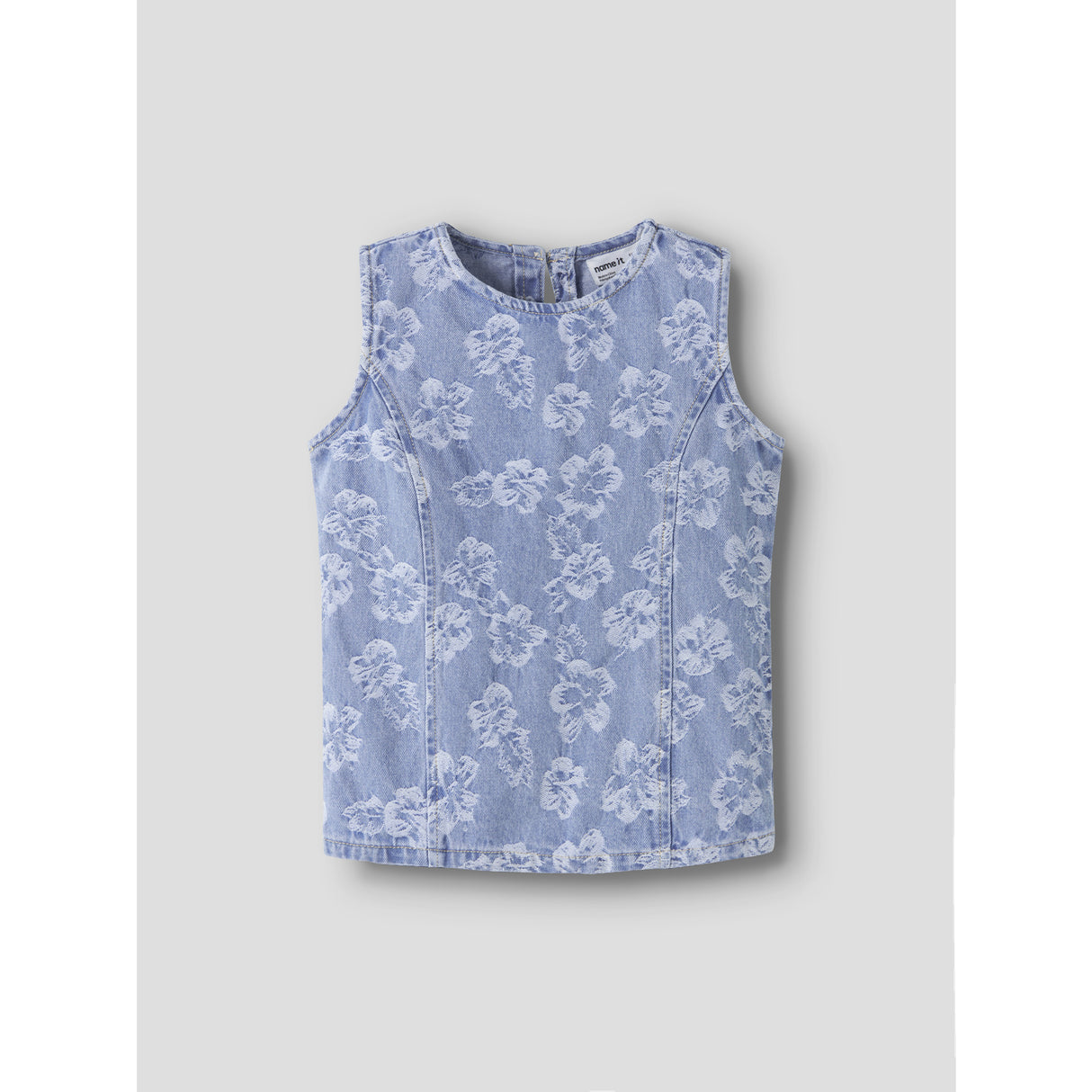 Name It Light Blue Denim Flowers Nkflucy Sl Dnm Jacq Topp 2440-Ja H