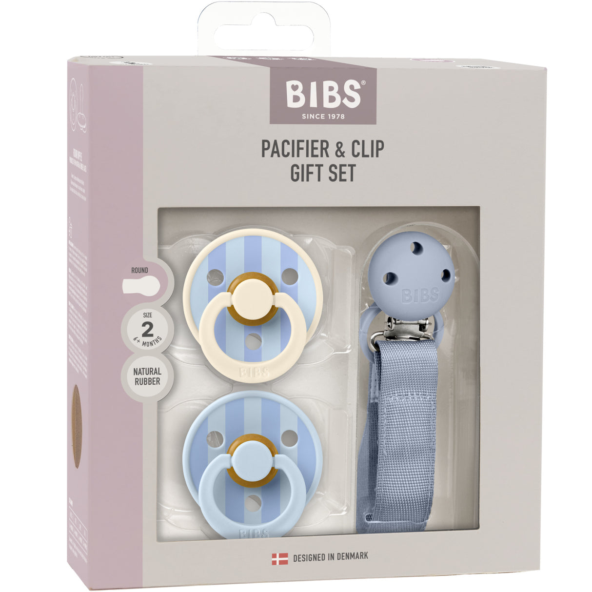 Bibs Dusty Blue Smokk & Clip Gift Sett Pin & Block Latex