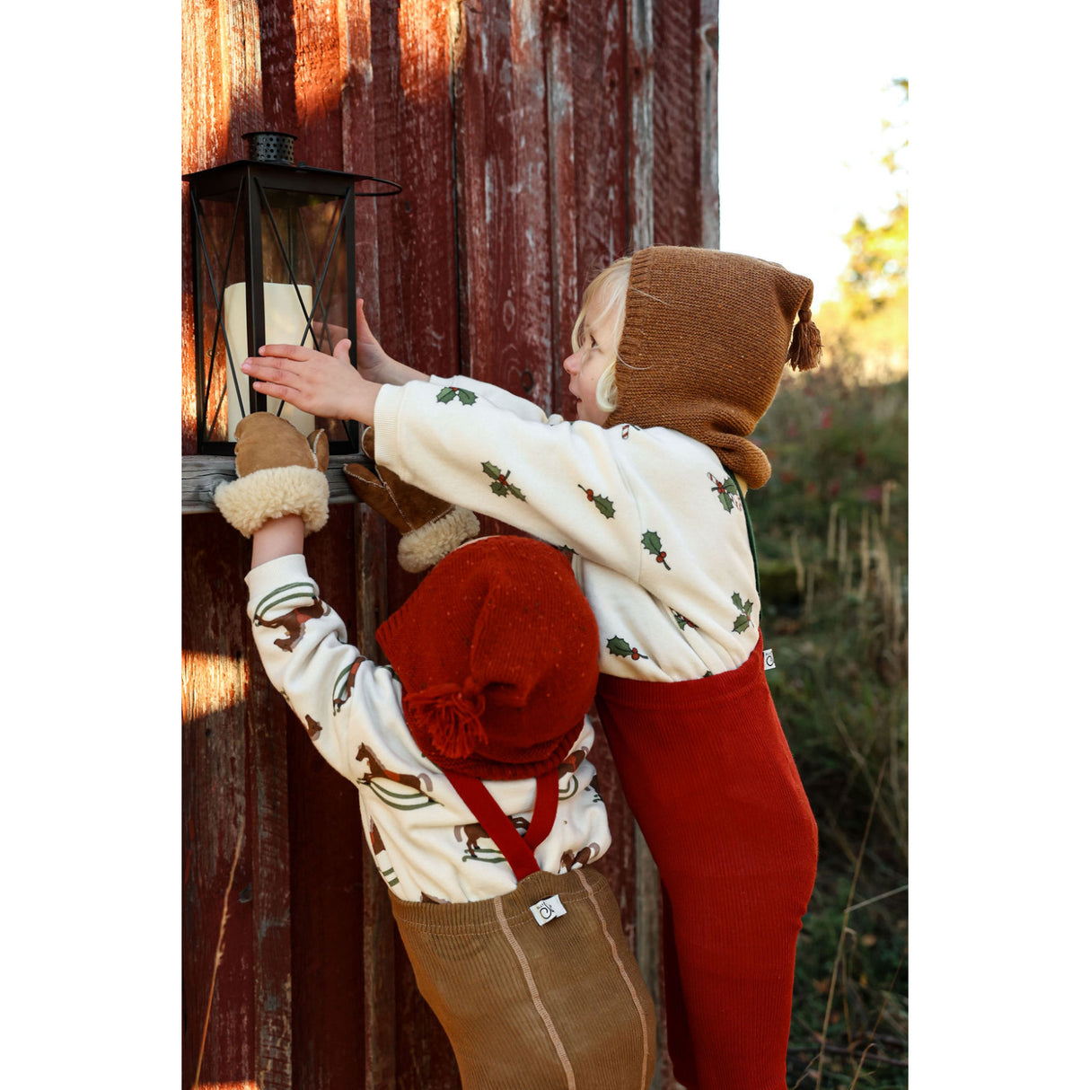 Silly Silas Acorn Brown With Maple Leaf Footless Strømpebukser Christmas Edition