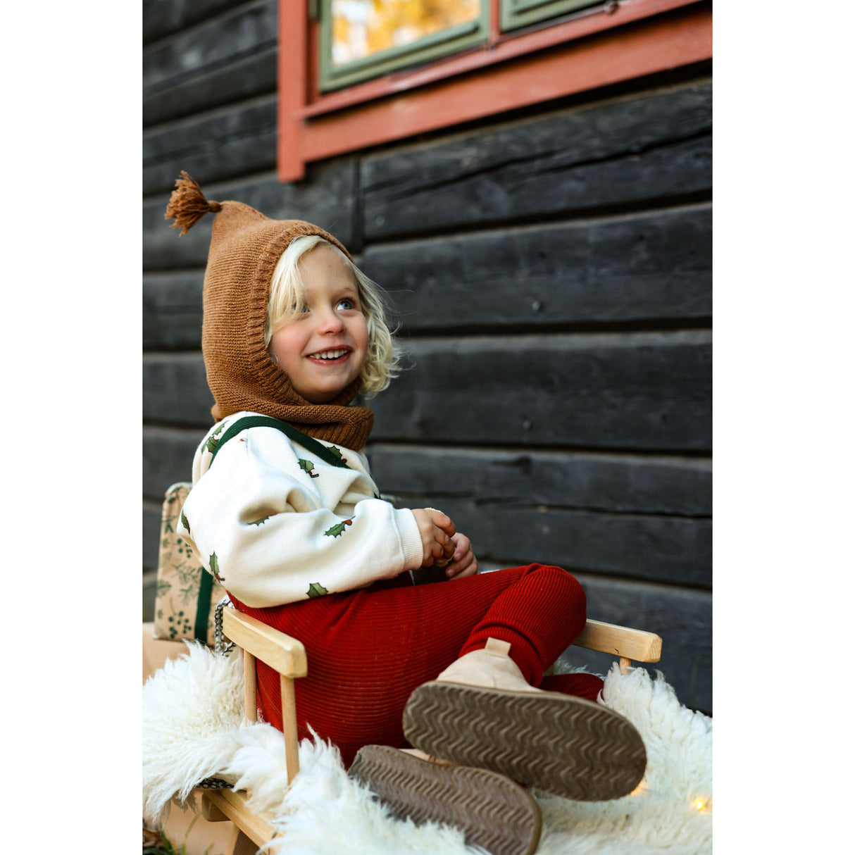 Silly Silas Maple Leaf With Dark Forest Green Footless Strømpebukser Christmas Edition