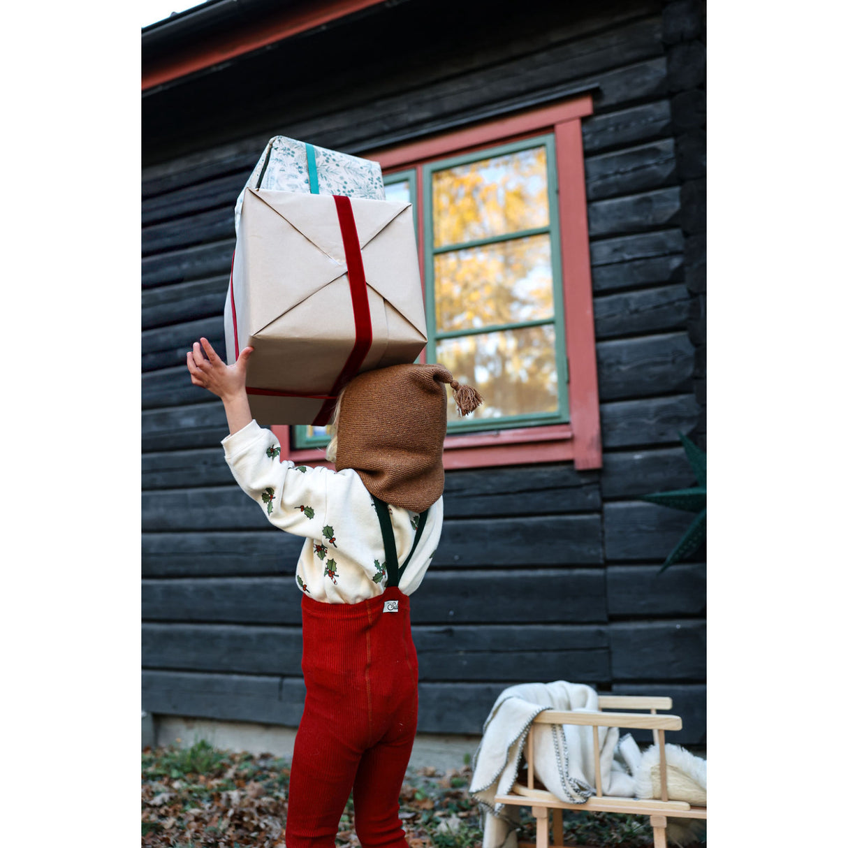 Silly Silas Maple Leaf With Dark Forest Green Footed Strømpebukser Christmas Edition