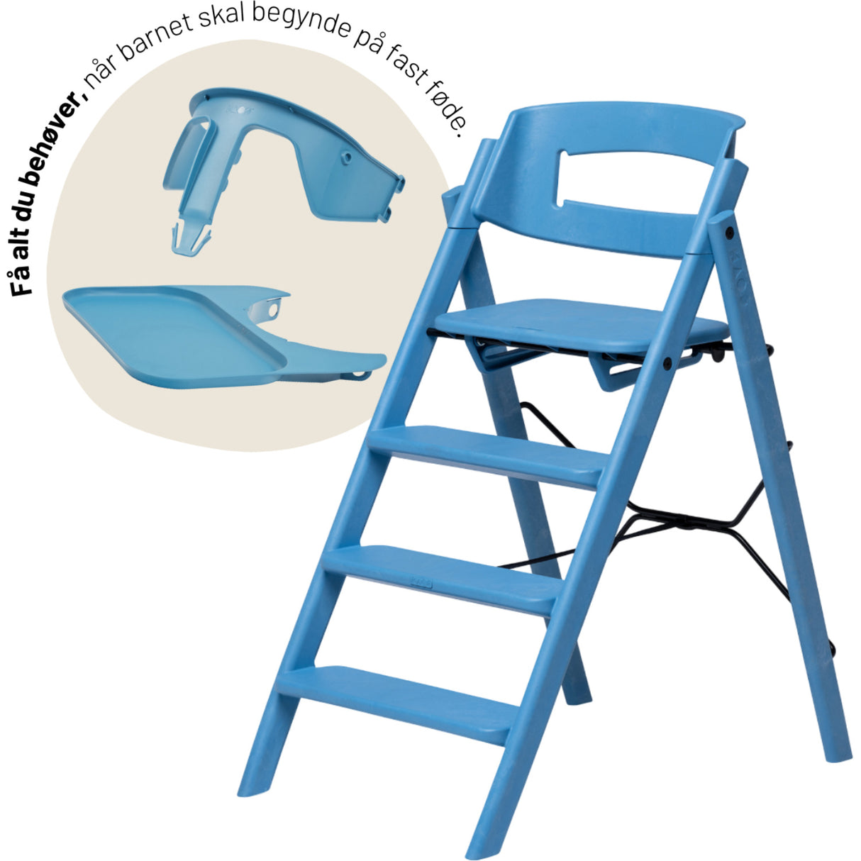 KAOS Swedish Blue Klapp High Stol Recycled Med KLAPP® Safety Rail & Tray Bundle