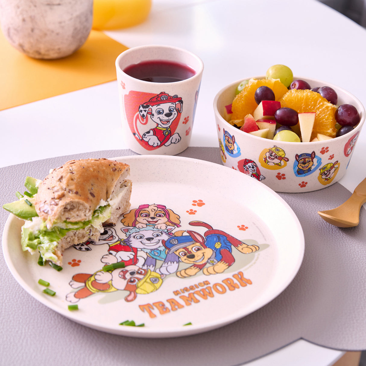 Koziol Organic Moon Small Tallerken + Skål + Kopp Connect Grow Paw Patrol