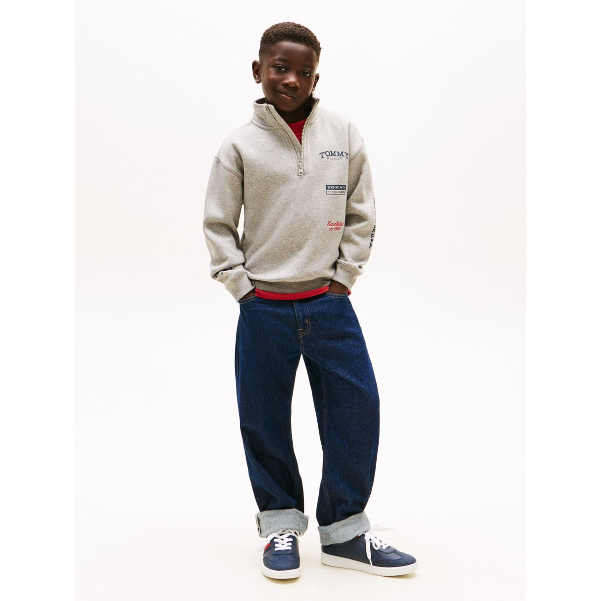 Tommy Hilfiger Mid Grey Heather Multi Print Half Zip Collegegenser