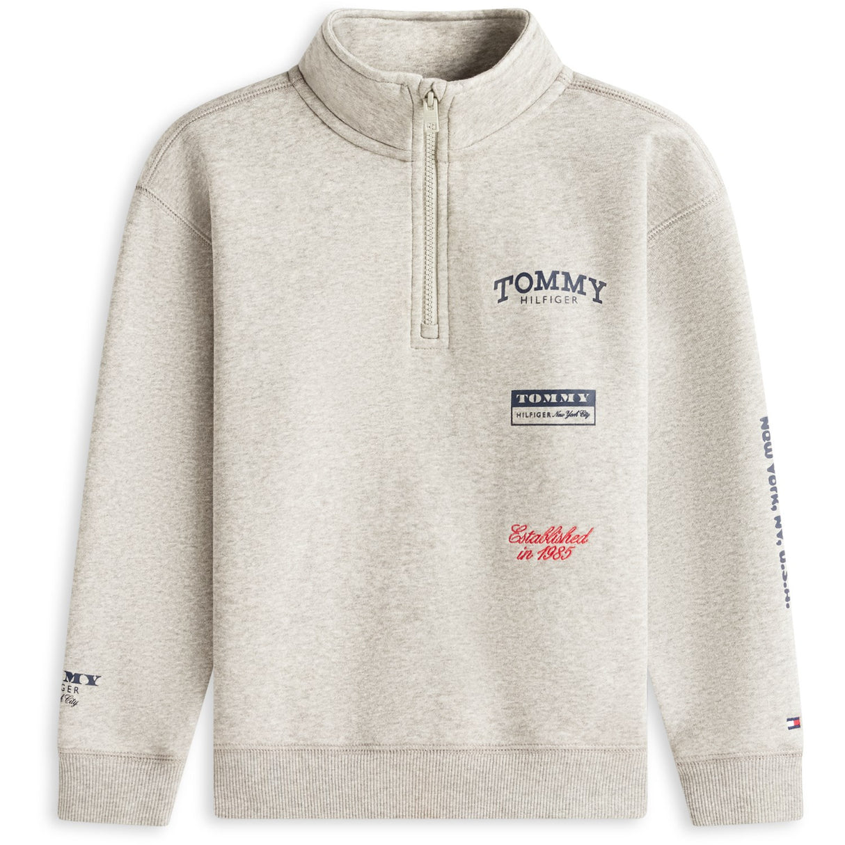 Tommy Hilfiger Mid Grey Heather Multi Print Half Zip Collegegenser