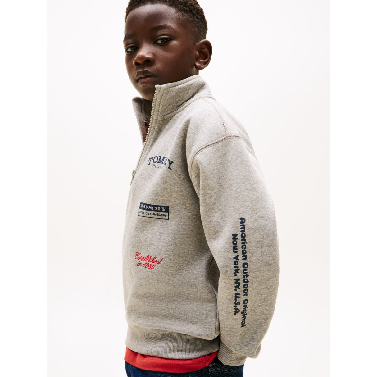 Tommy Hilfiger Mid Grey Heather Multi Print Half Zip Collegegenser