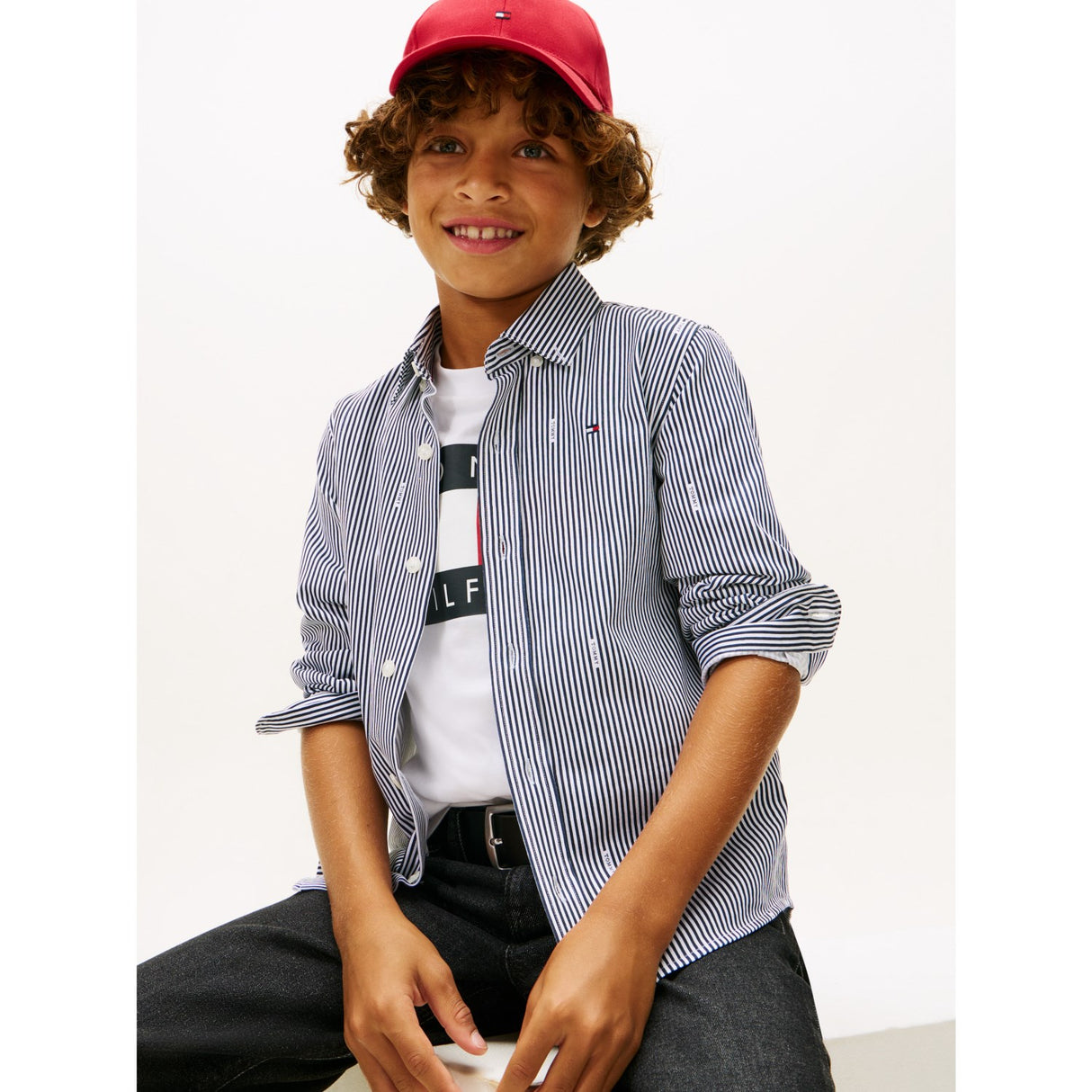 Tommy Hilfiger Dark Night Navy White Stripe Aop Jersey Skjorte