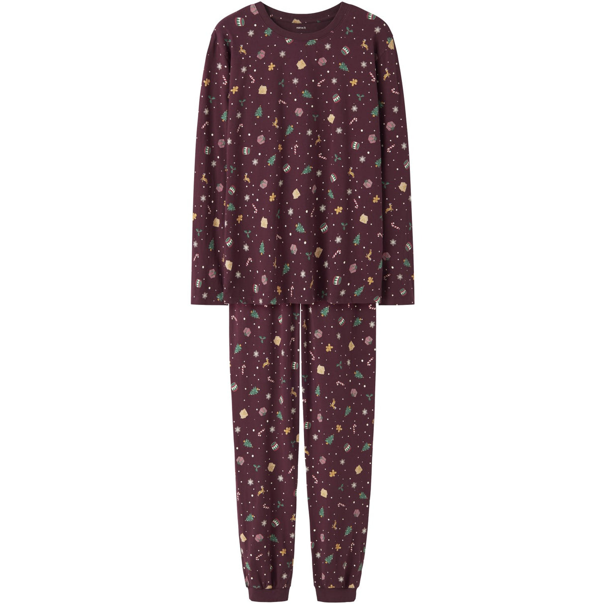 Name It Burgundy Xmas AOP Nanvismas Ls Nightset Voksen