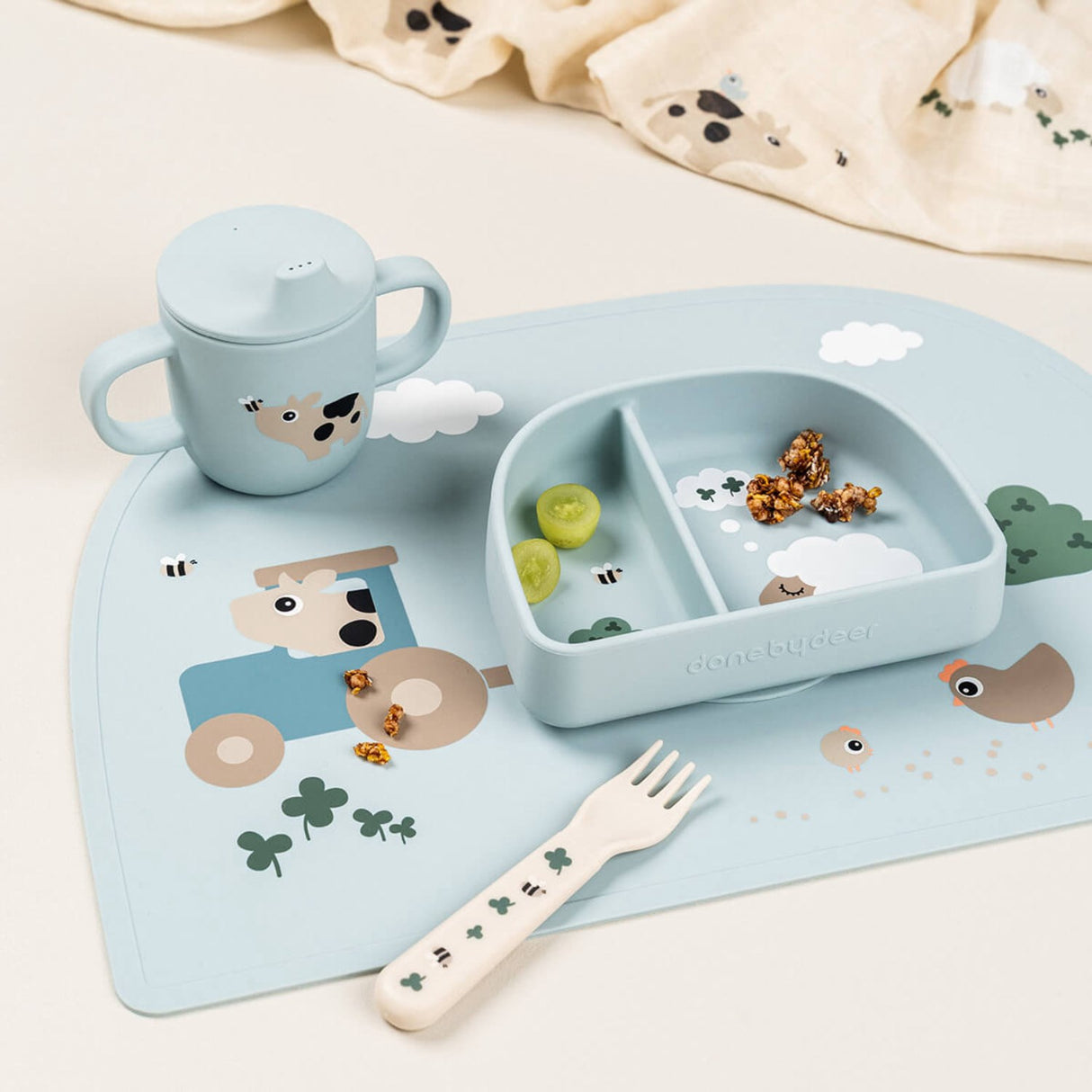 DonebyDeer Tiny Farm Blue Silikon Tudkop 2 Håndtag