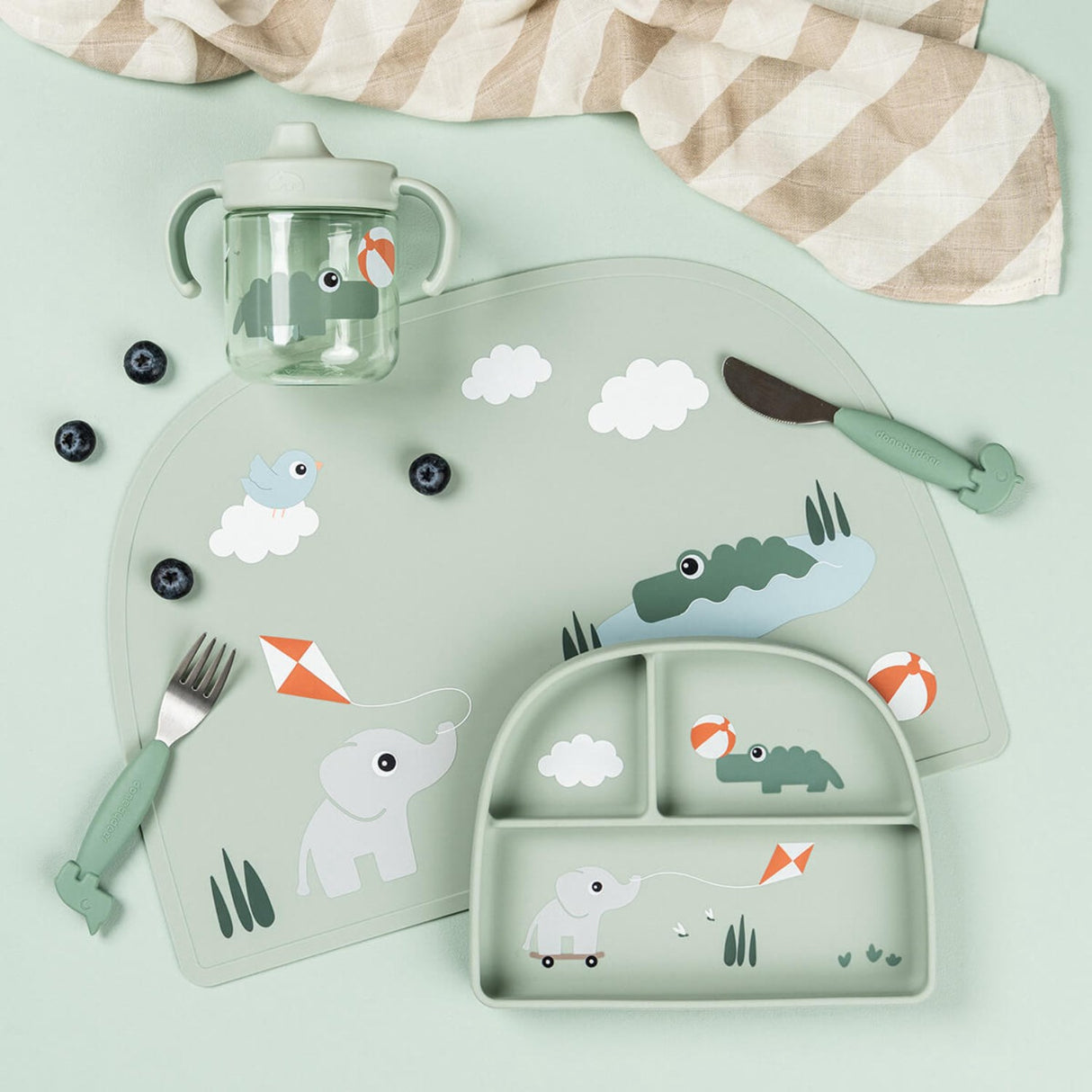 DonebyDeer Playground Green Stick&Stay Inddelt Tallerken