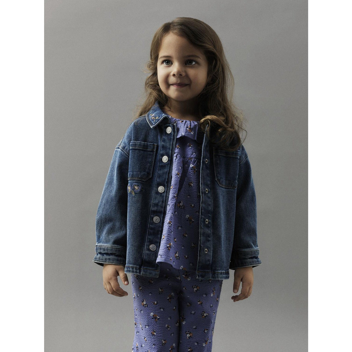 Name It Dark Blue Denim Flower Emb Nmfkara Emb Dnm Jakke 1224-Fr