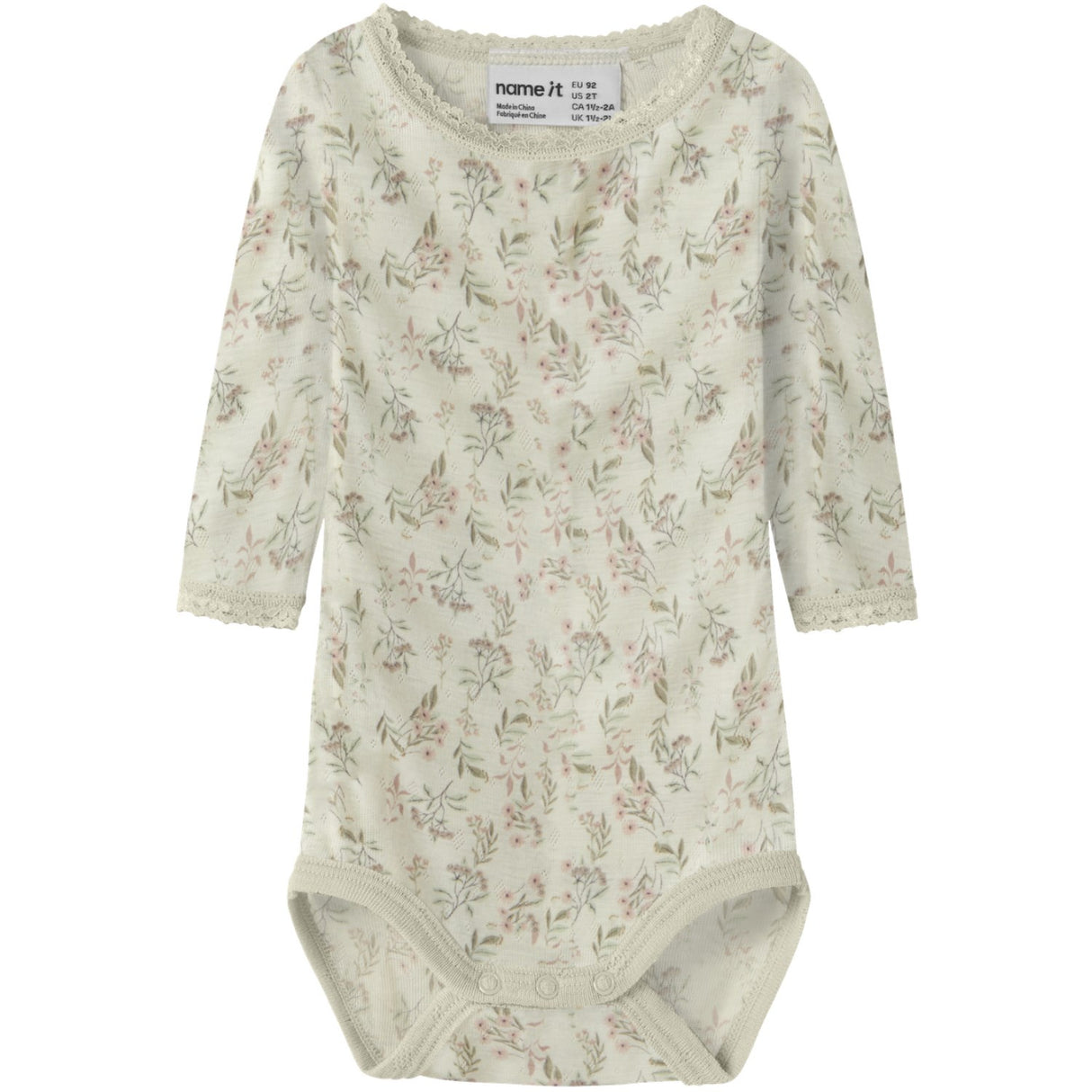 Name It Snow White Flowers + Leafs Nbfwang Ull Needle Ls Body Noos