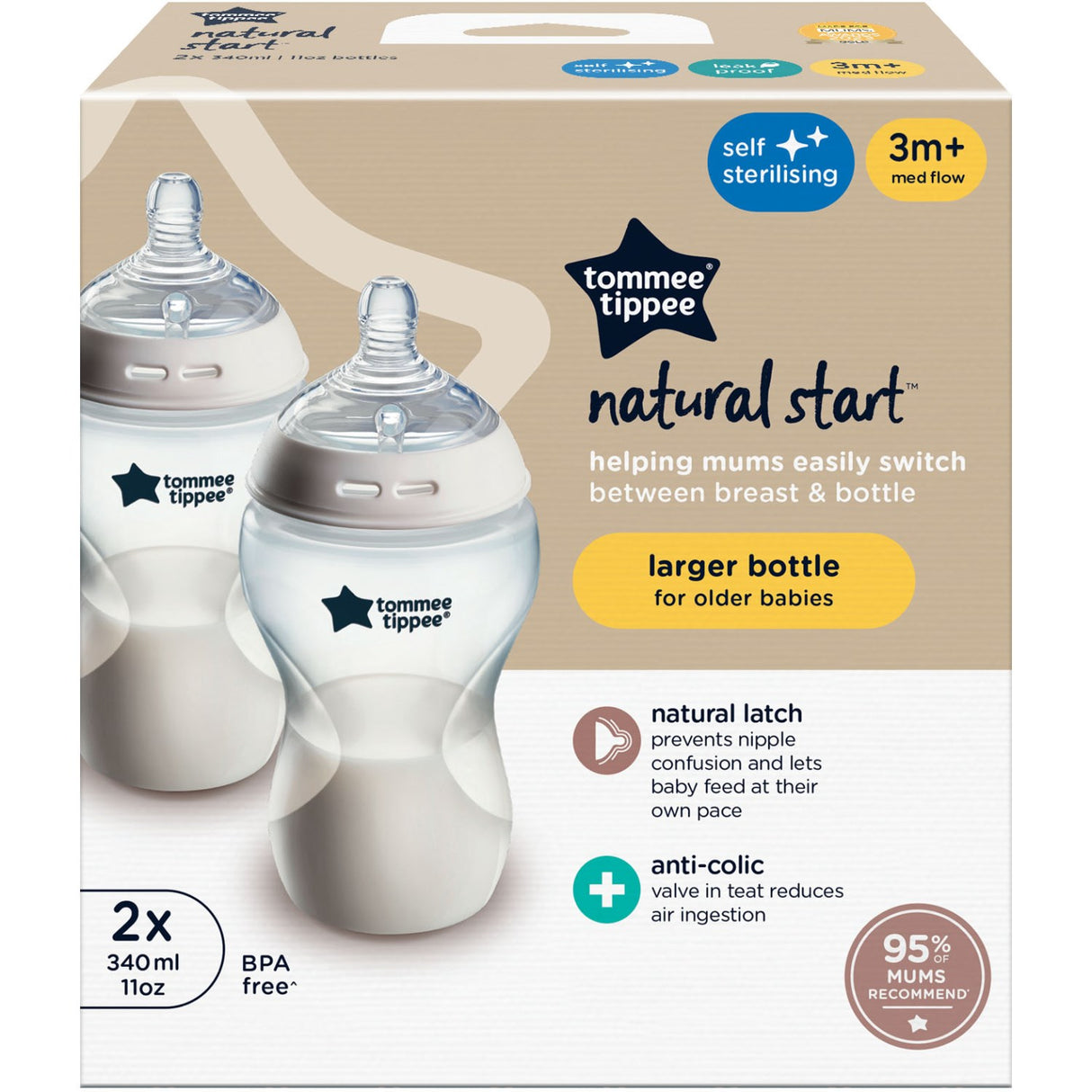Tommee Tippee Natural Start 2X 340ml Baby Flaske