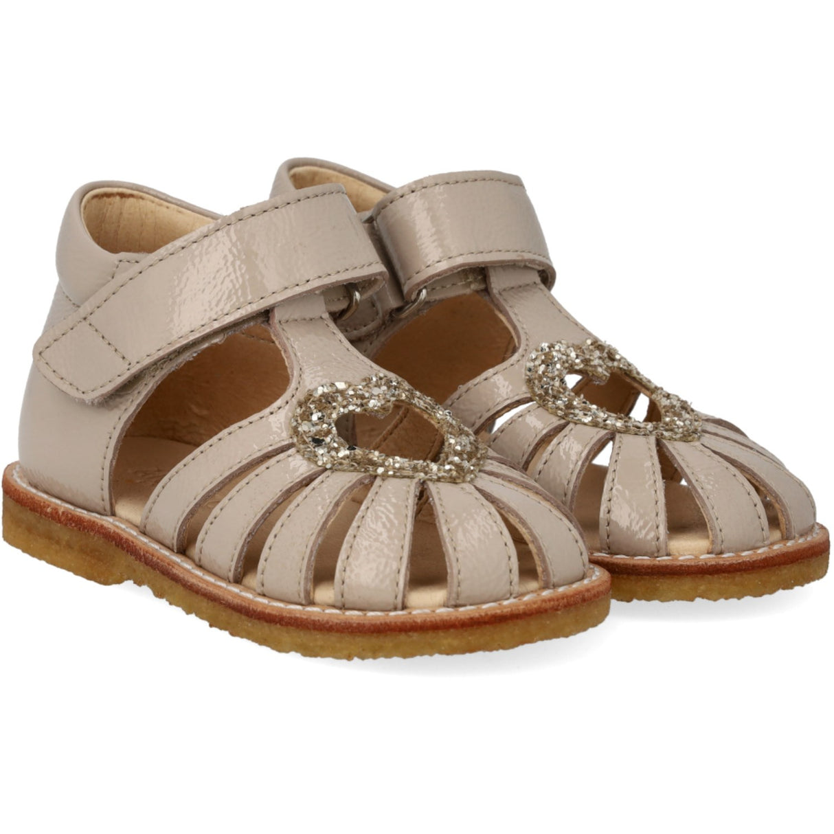 Angulus Hjertesandal Med Glitter Og Velcrolukning