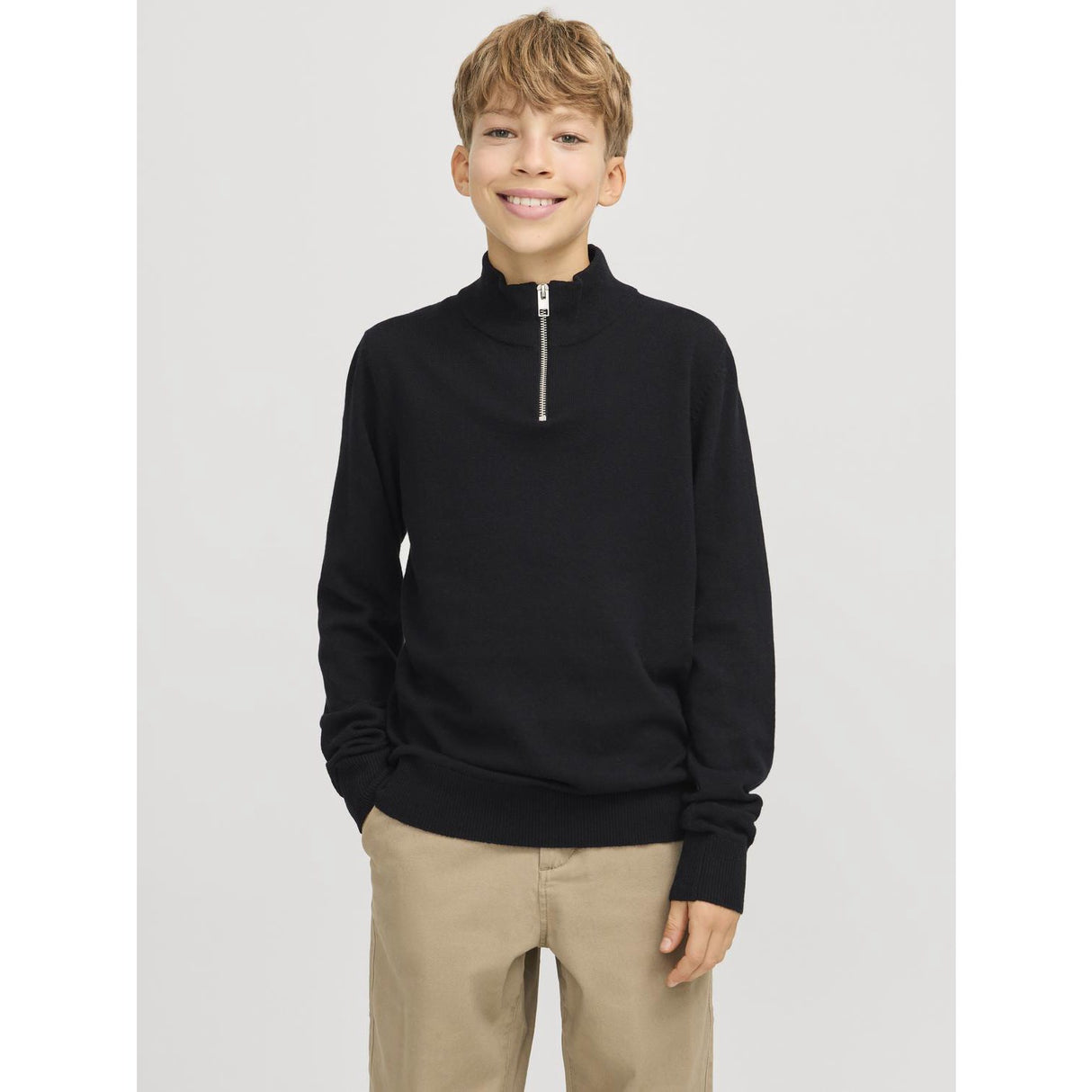 Jack & Jones Junior Black Jjeemil Strikk Half Zip Noos Jnr