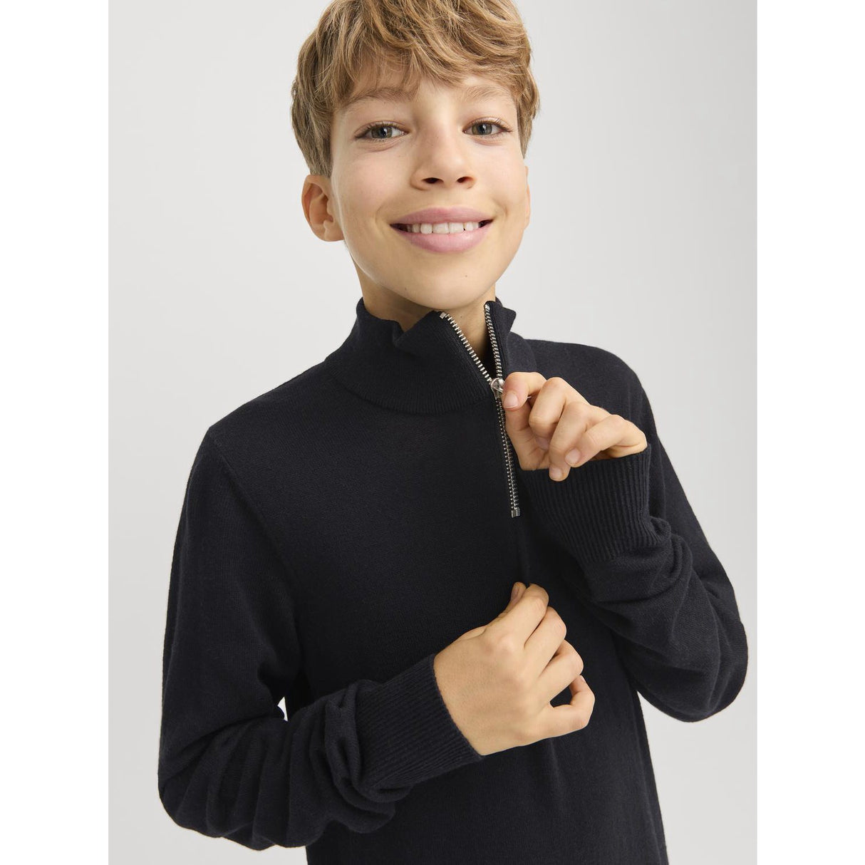 Jack & Jones Junior Black Jjeemil Strikk Half Zip Noos Jnr