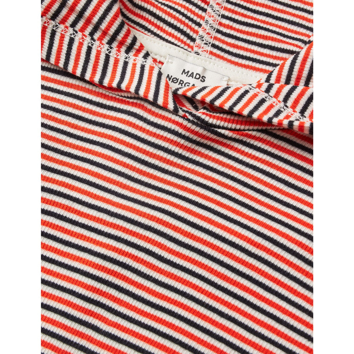 Mads Nørgaard Fiery Red/Vanilla Ice 2X2 Bomull Stripe Tally Hettegenser