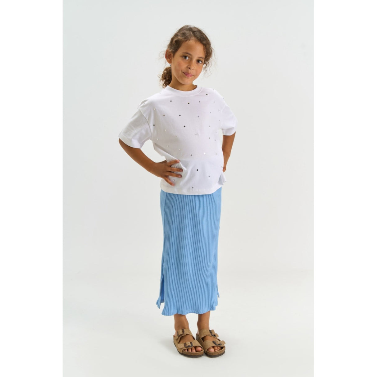 The New Forever Blue Tntove Long Rib Skjørt