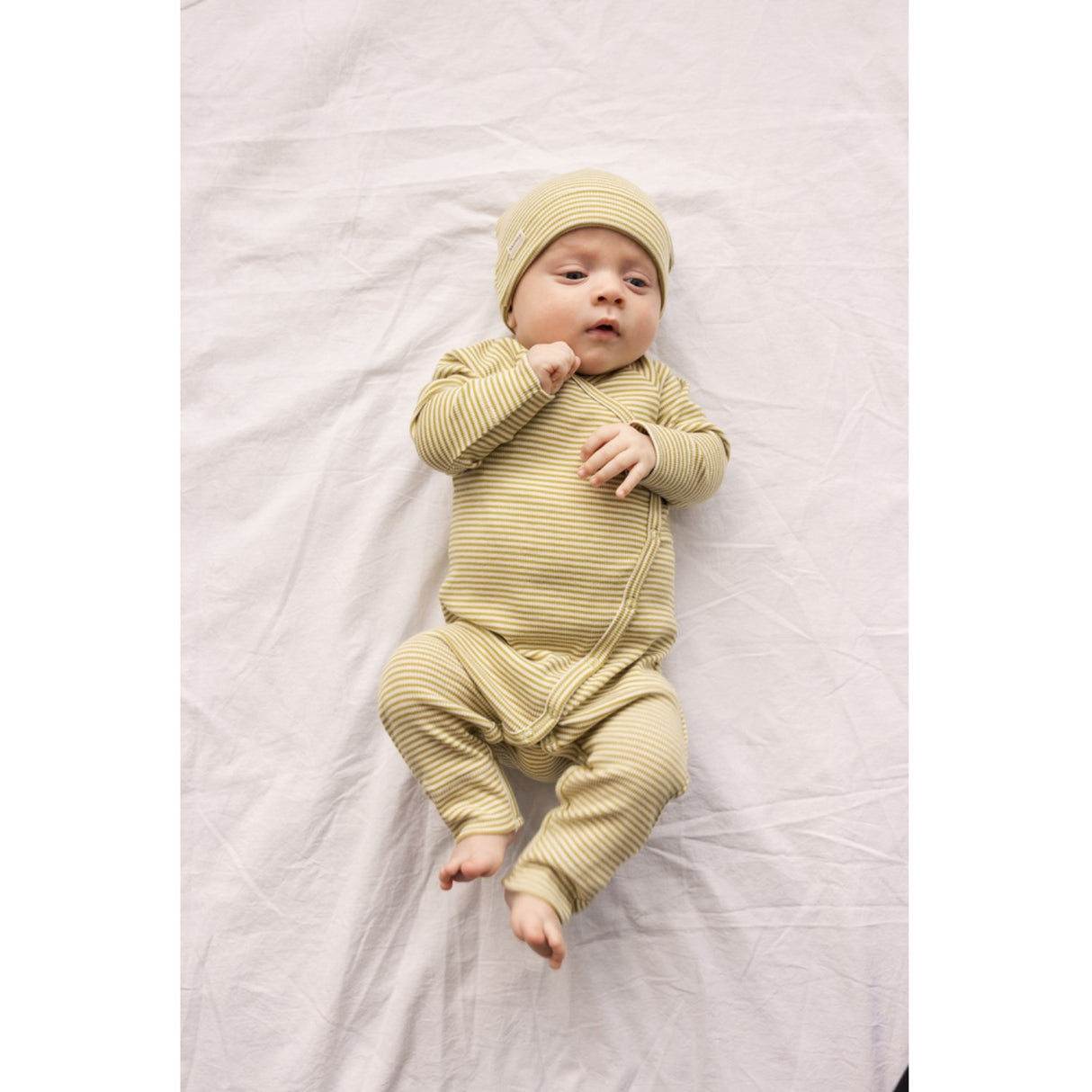 MarMar Newborn Modal Fine Rib Olive Stripe Rikke Heldrakt
