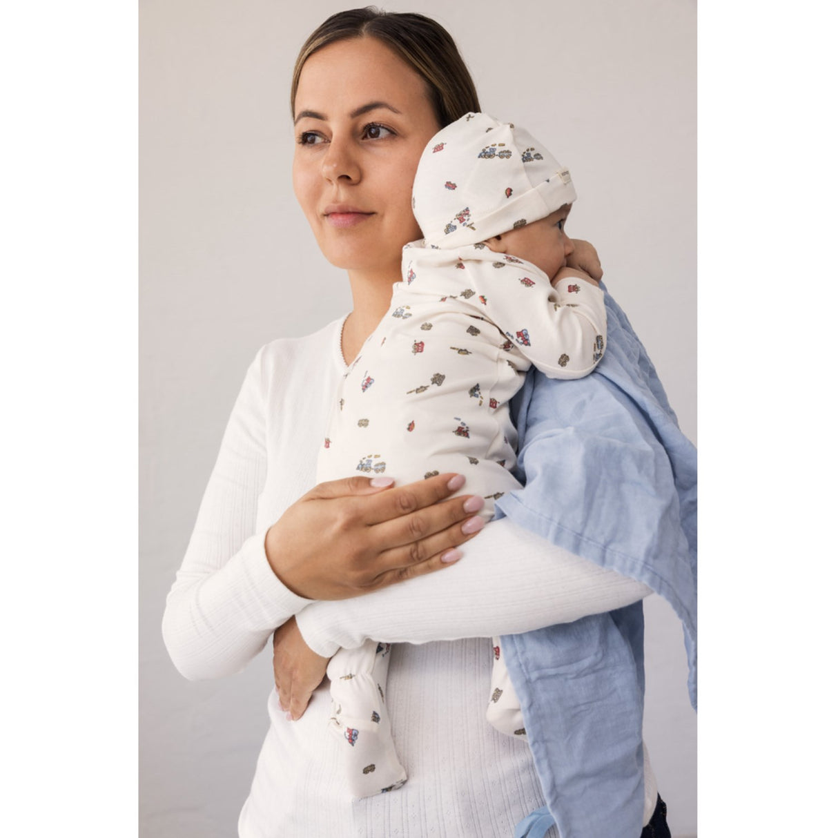 MarMar Newborn Modal Smooth Print Trains Aiko Lue